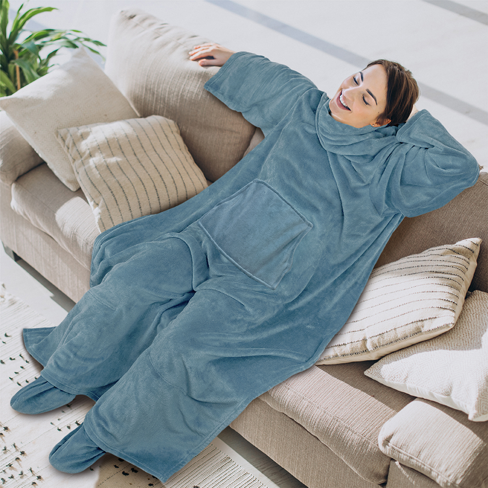 Tragbare Decke mit Fußtasche Ärmel Weich Fleece Wickel Sofa Couch TV Geschenke - Bild 150 von 192