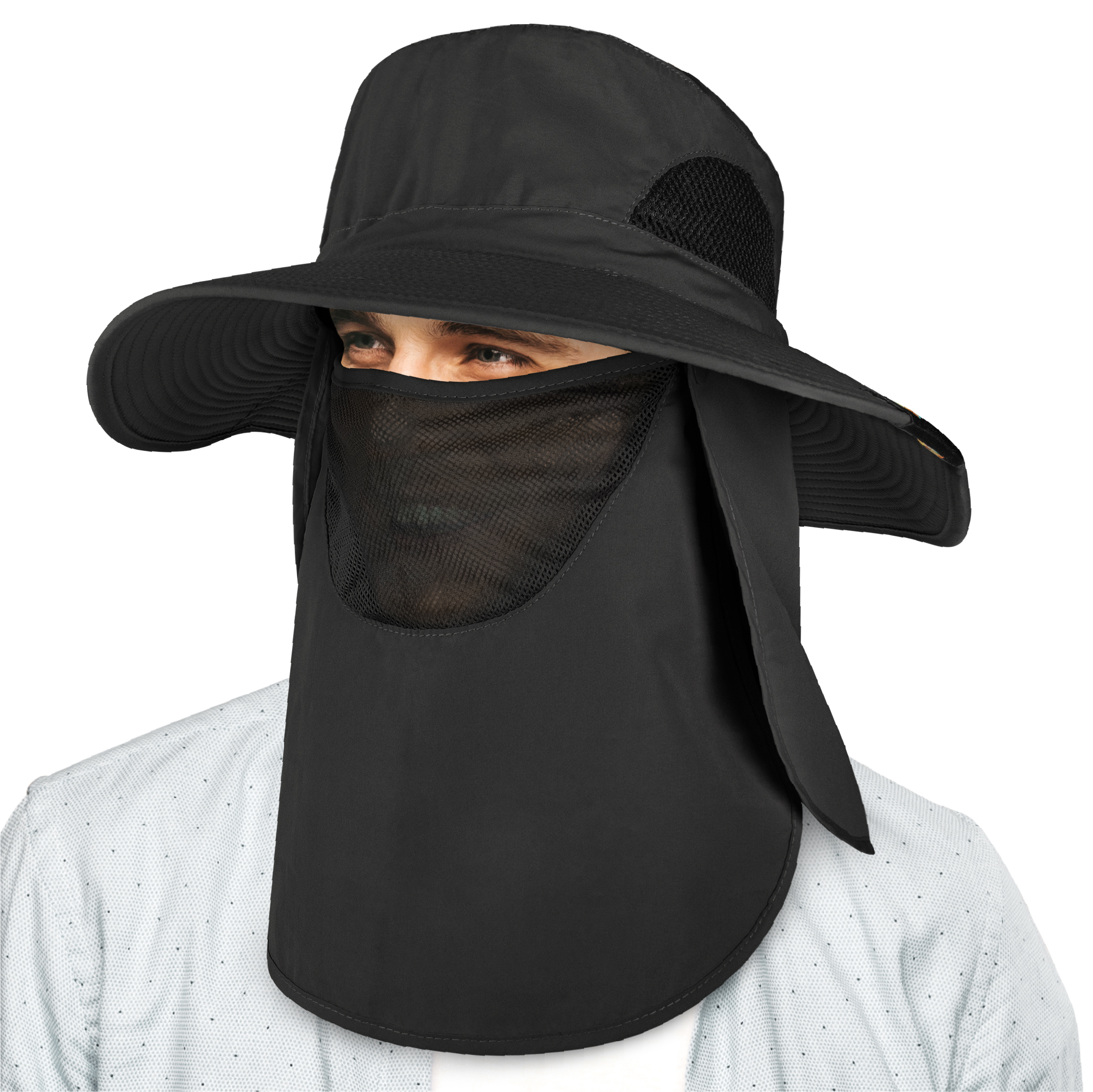 Men Women UV Protection Sun Hats Neck Face Flap Cap Wide Brim Fishing Bucket Hat - Picture 9 of 48