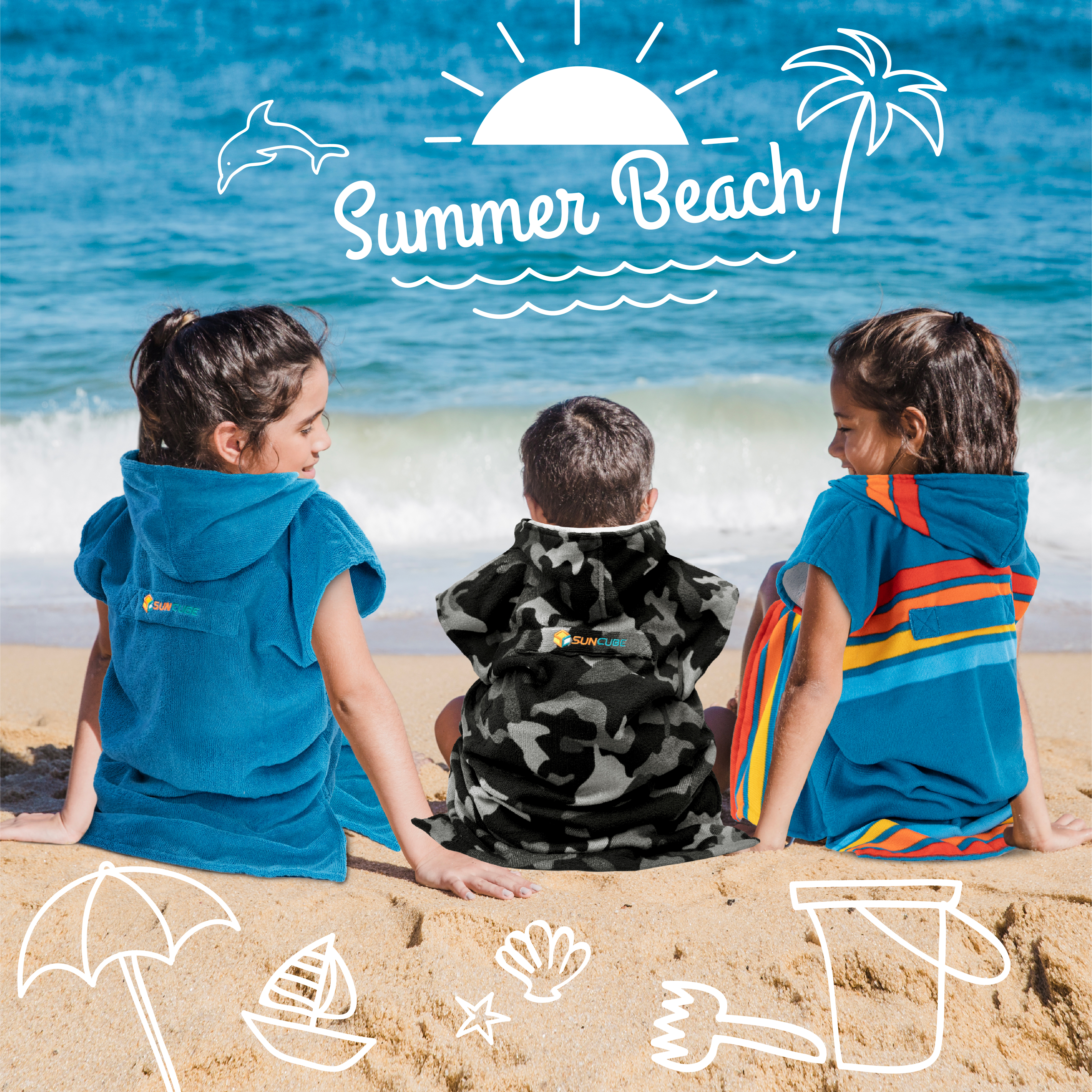 Kids Swim Poncho Hooded Towel Changing Robe for Swim Bath Towel 3-8 Boys Girls - Picture 14 of 71