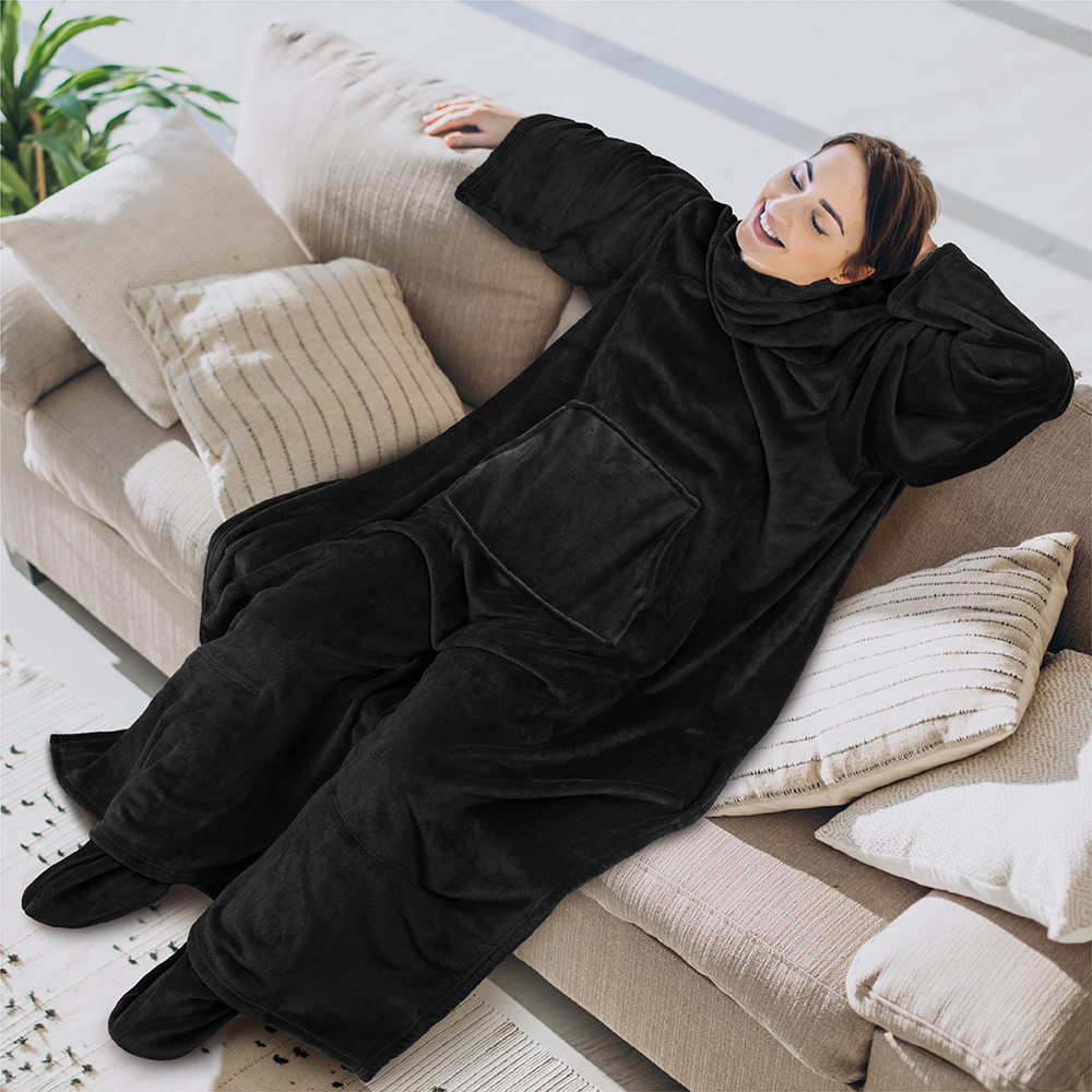 Tragbare Decke mit Fußtasche Ärmel Weich Fleece Wickel Sofa Couch TV Geschenke - Bild 4 von 192