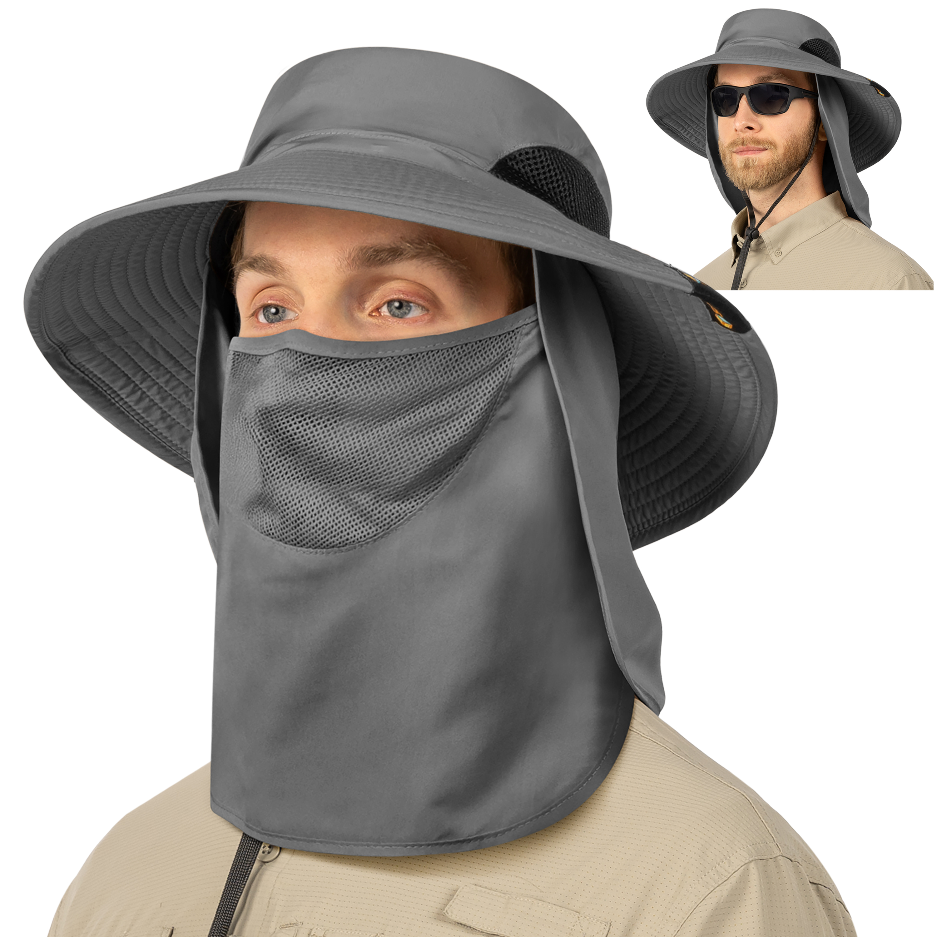 Men Women UV Protection Sun Hats Neck Face Flap Cap Wide Brim Fishing Bucket Hat - Picture 18 of 48