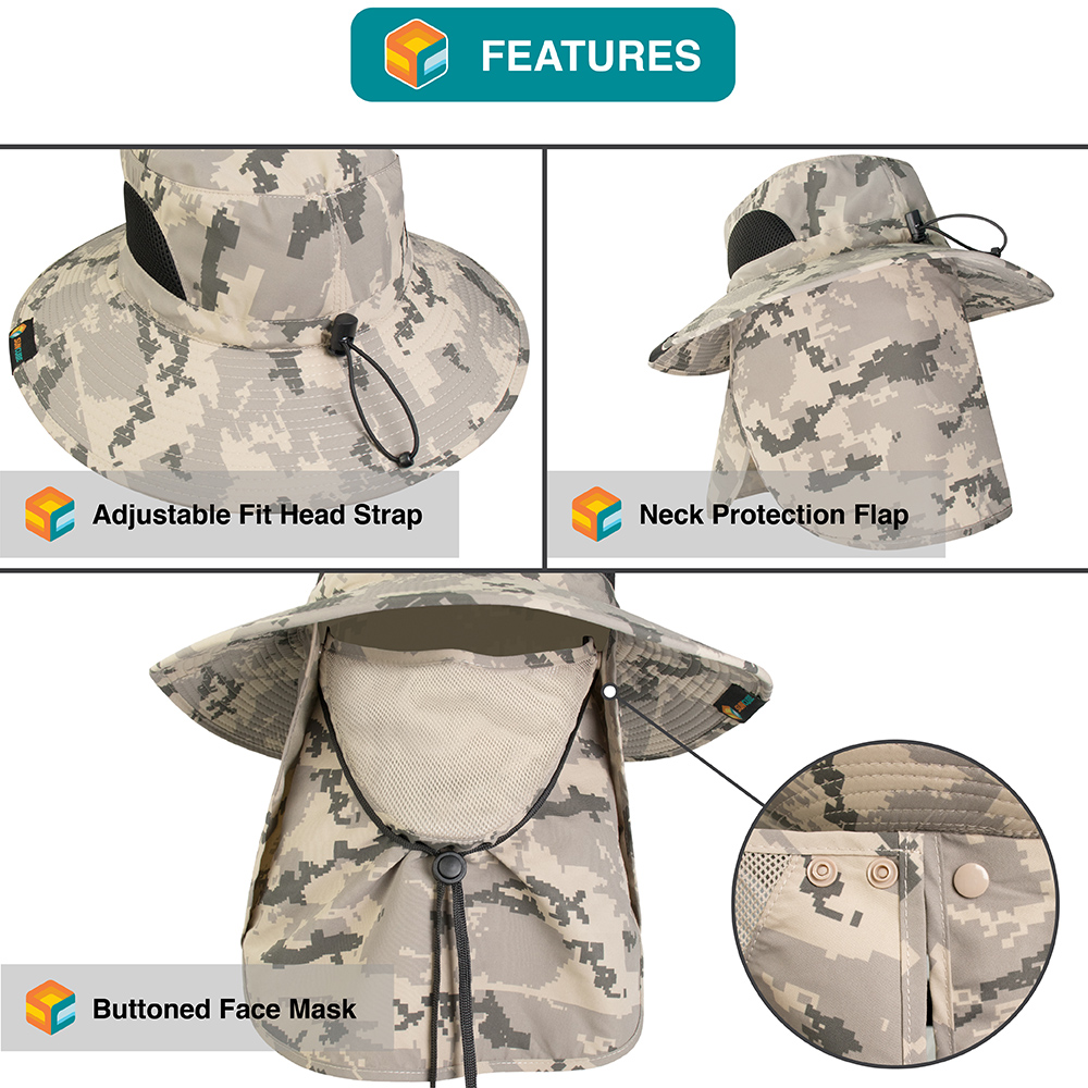 Boonie Sun Hat With Neck Flap UPF Face Cover Shade for Outdoors Fishing Hiking - Picture 12 of 43