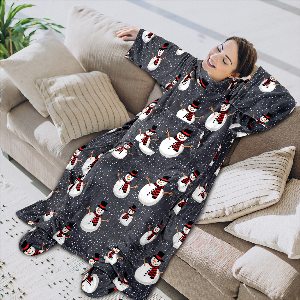 Tragbare Decke mit Fußtasche Ärmel Weich Fleece Wickel Sofa Couch TV Geschenke - Bild 170 von 192