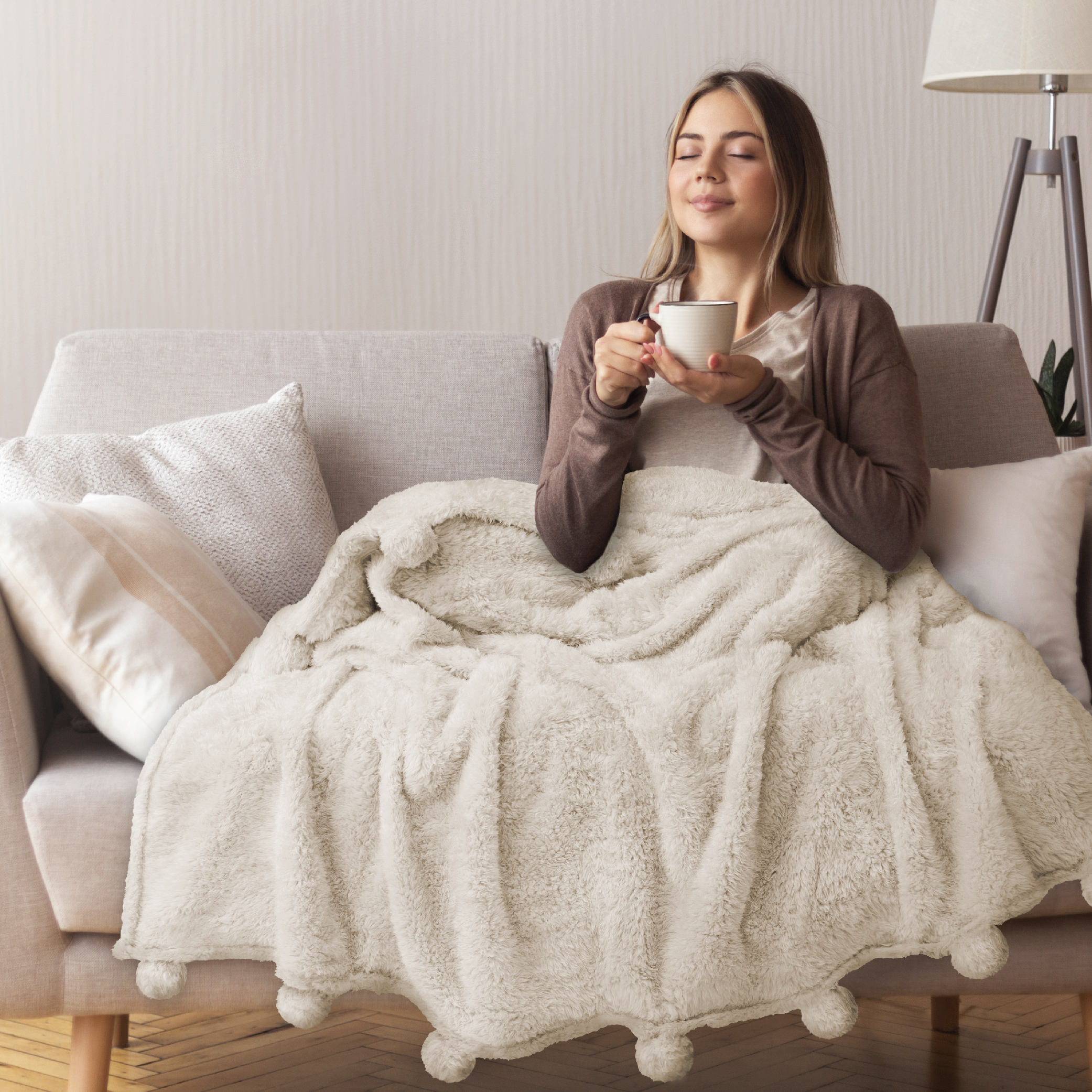 Fluffy Throw Blanket Pom Pom Tassel Soft Blanket Sofa Couch Bed Warm Cute Fuzzy - Picture 34 of 68