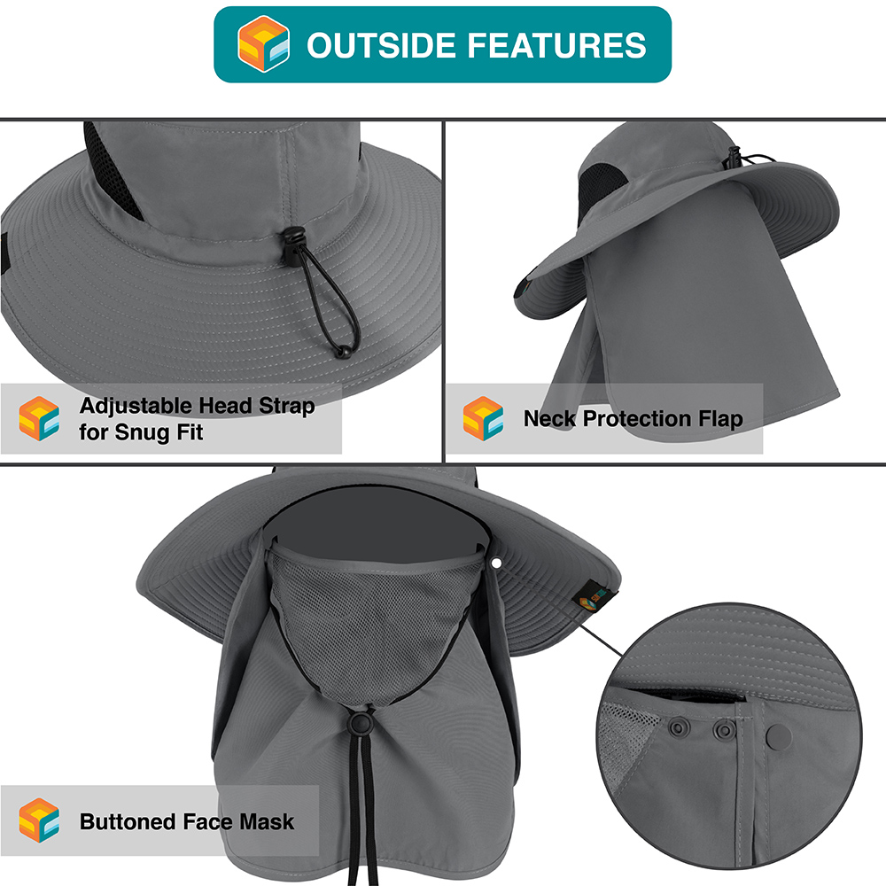 Boonie Sun Hat With Neck Flap UPF Face Cover Shade for Outdoors Fishing Hiking - Picture 19 of 43