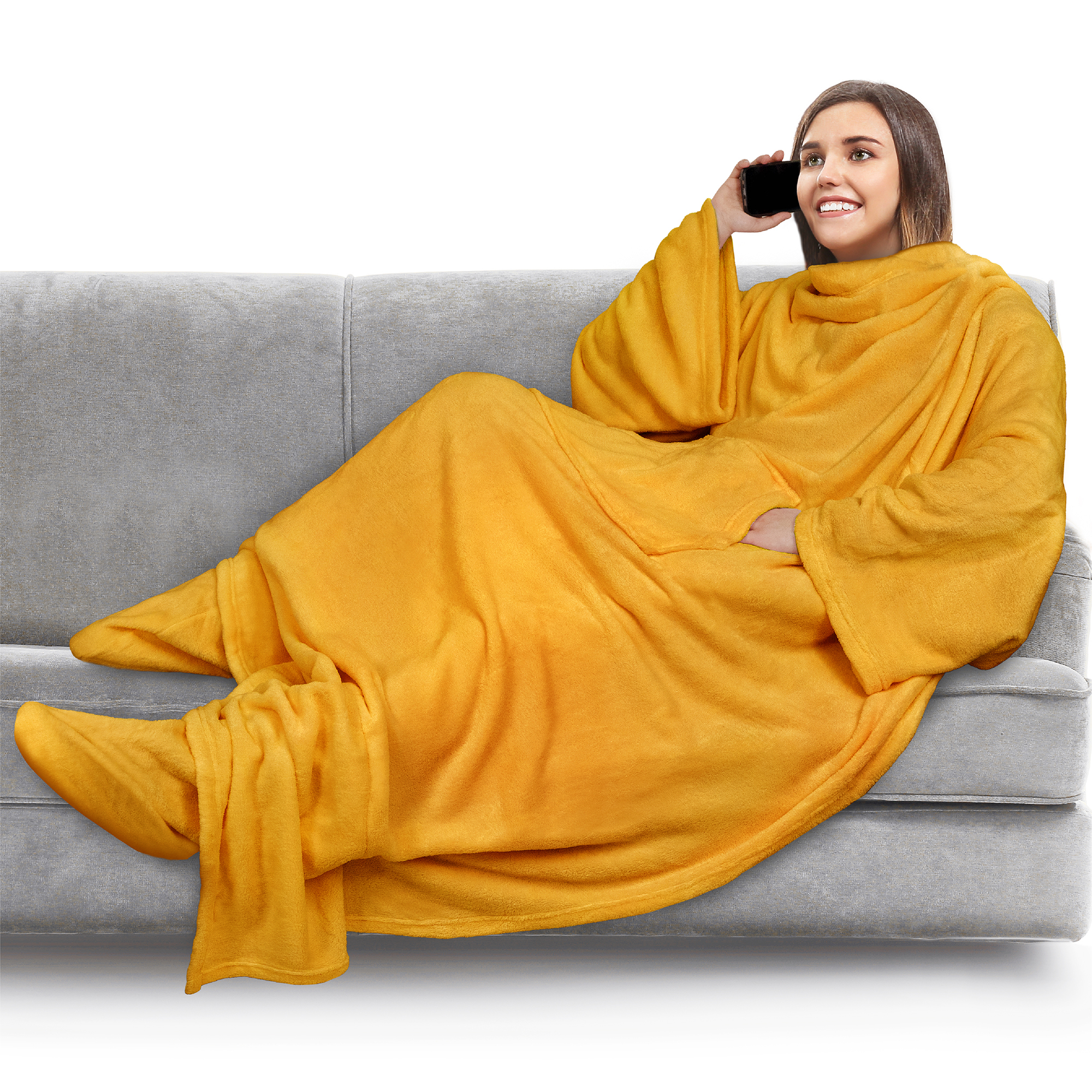 Tragbare Decke mit Fußtasche Ärmel Weich Fleece Wickel Sofa Couch TV Geschenke - Bild 88 von 192