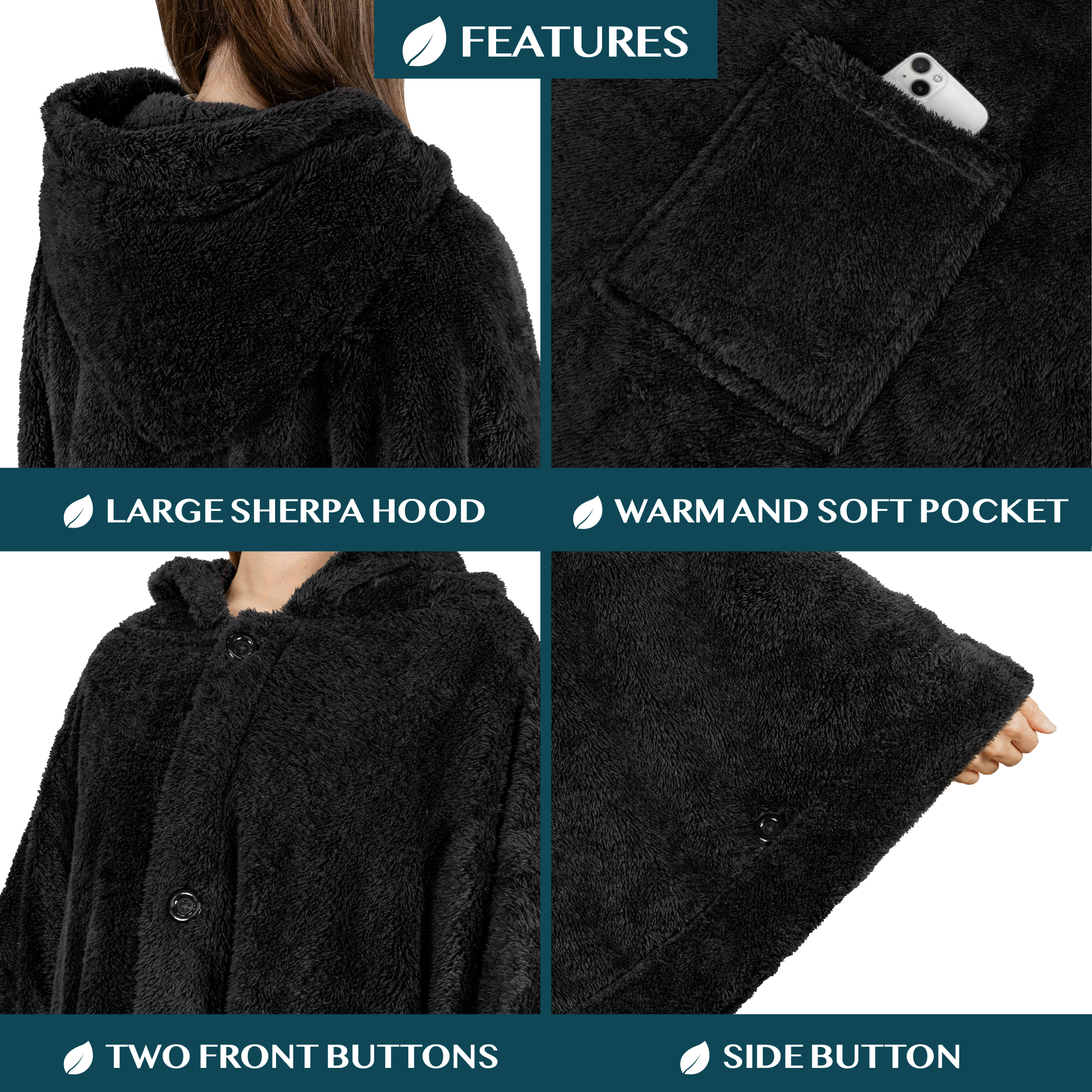 Poncho Manta con Capucha Usable Mantón Envoltura Capucha Bolsillos Suave Esponjoso Regalo - Imagen 7 de 81