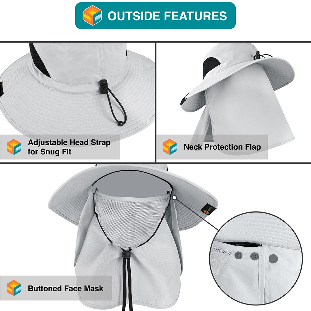 Boonie Sun Hat With Neck Flap UPF Face Cover Shade for Outdoors Fishing Hiking - Picture 33 of 43