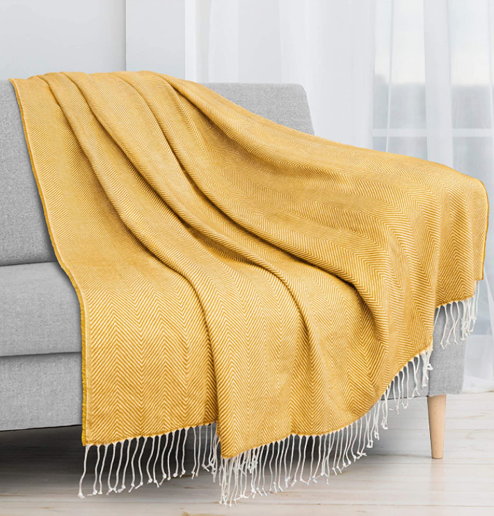 Herringbone Knitted Fringe Throw Blanket Decorative for Couch Sofa Lightweight - Picture 9 of 21