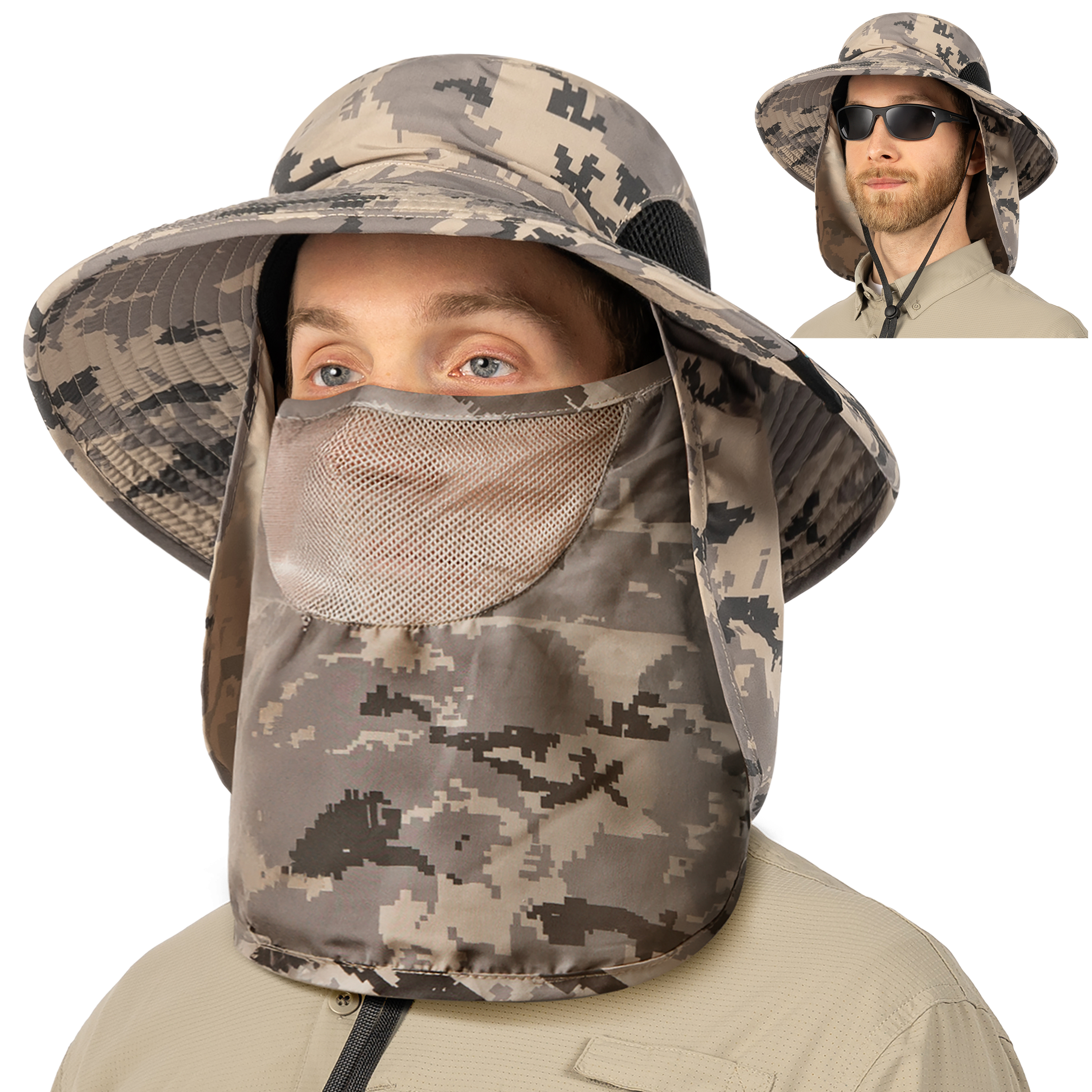Men Women UV Protection Sun Hats Neck Face Flap Cap Wide Brim Fishing Bucket Hat - Picture 16 of 48