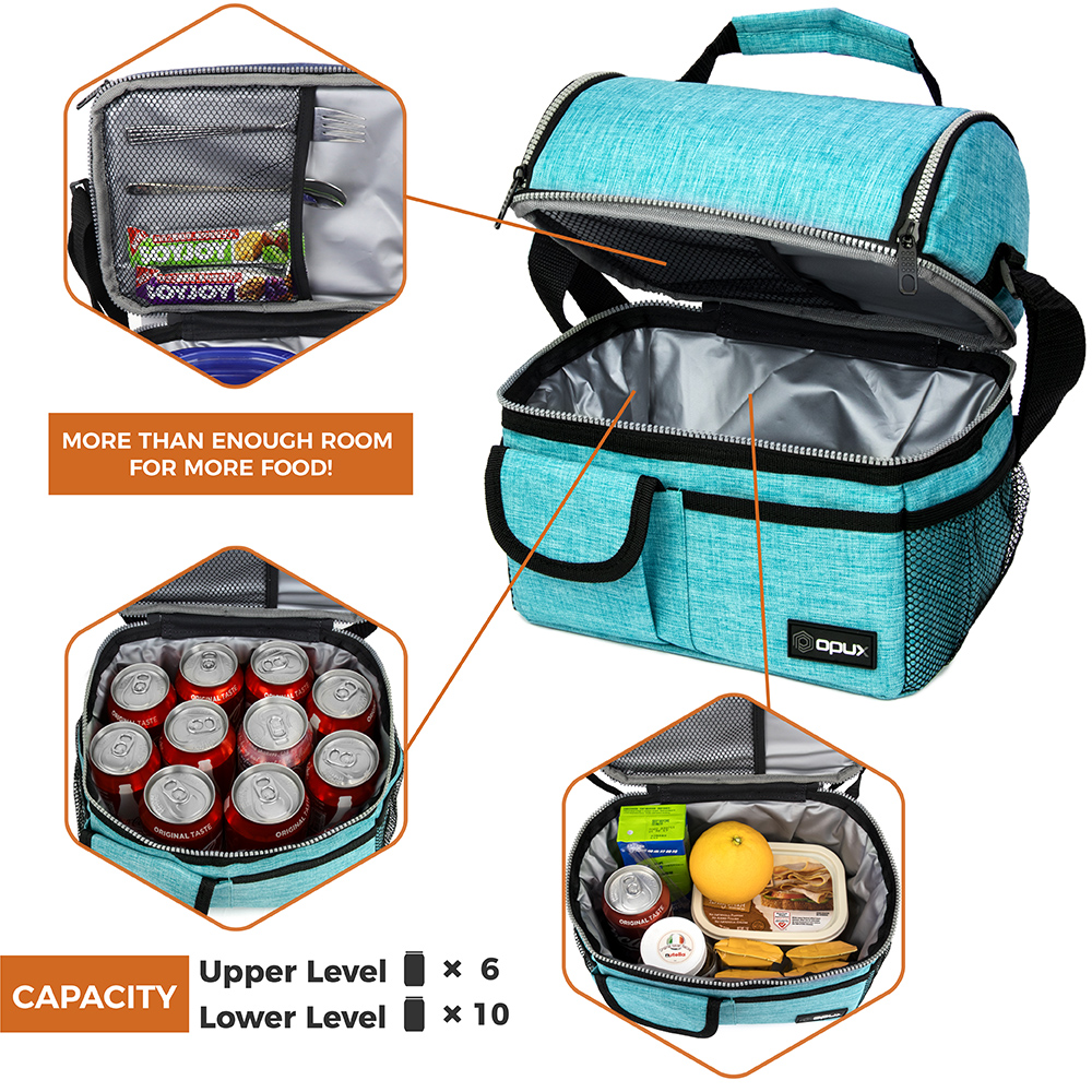 Insulated Dual Compartment Lunch Bag for Men, Women | Double Deck