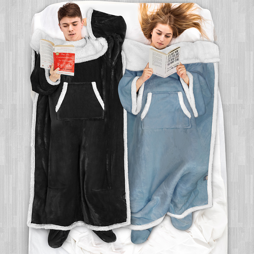 Tragbare Decke mit Fußtasche Ärmel Weich Fleece Wickel Sofa Couch TV Geschenke - Bild 13 von 192