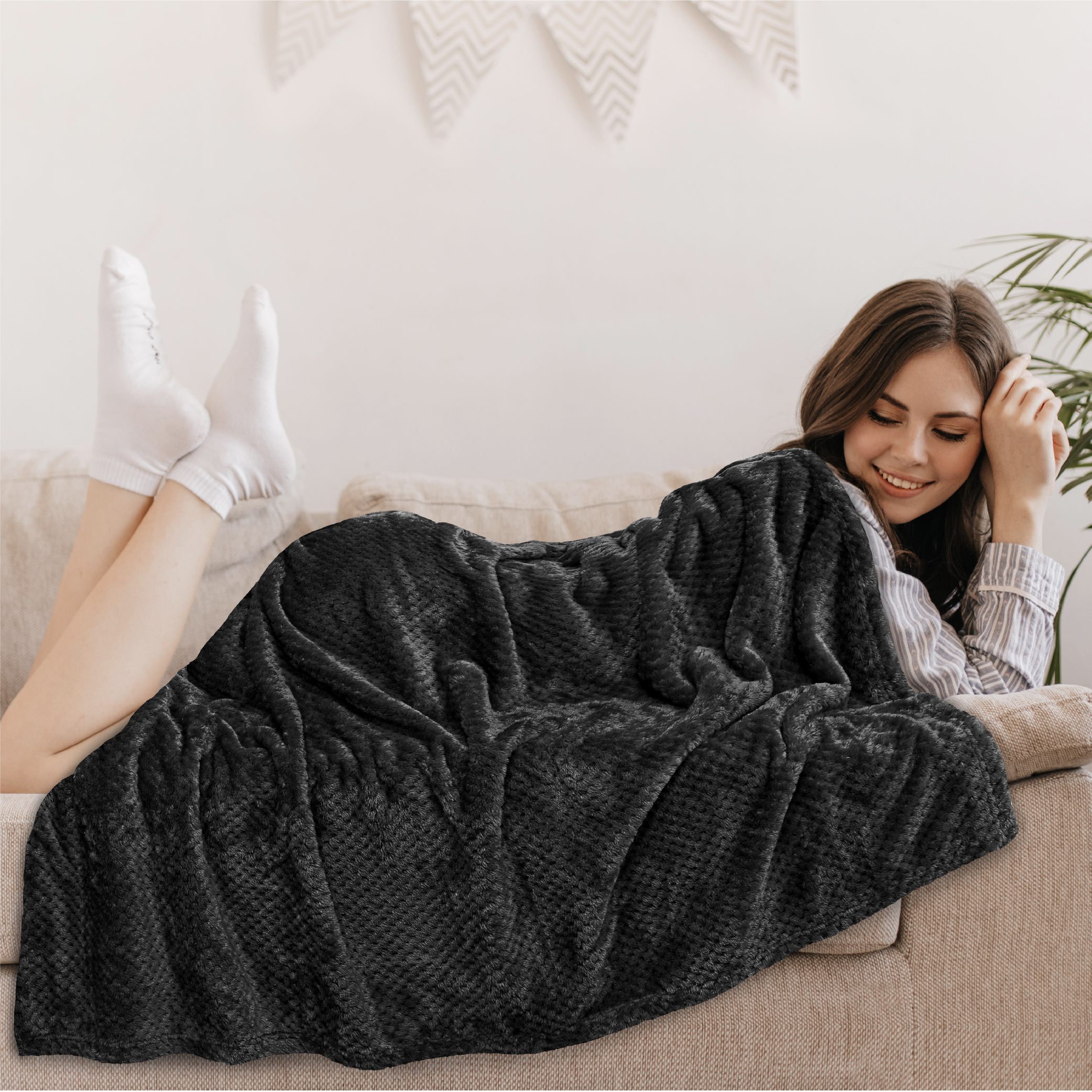 Throw Blanket for Sofa Couch Bed Lightweight Microfiber Polyester Waffle Pattern - Picture 9 of 190