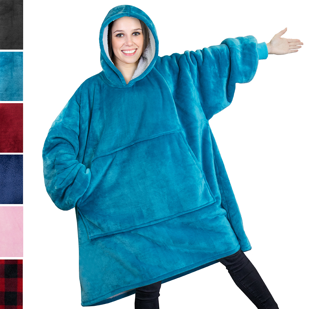 thumbnail image 2 of VASLON Wearable Blanket Hoodie - Oversized Sherpa Fleece Blanket Sweatshirt With Pocket, One Size Fits All, For Men & Women 2 of 14