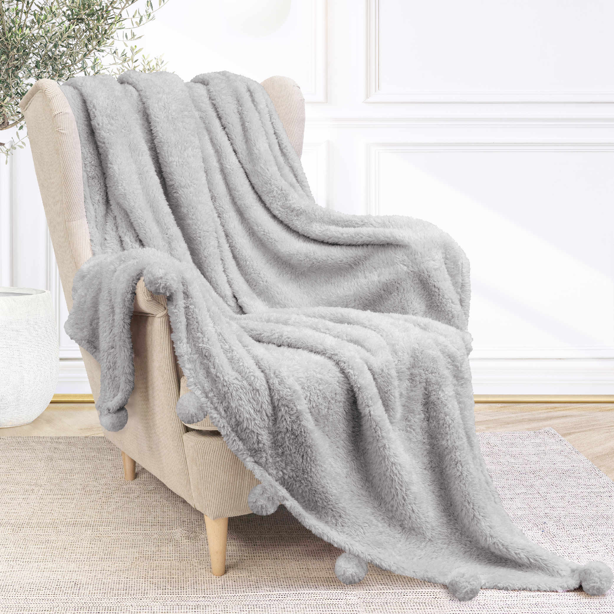 Fluffy Throw Blanket Pom Pom Tassel Soft Blanket Sofa Couch Bed Warm Cute Fuzzy - Picture 44 of 68