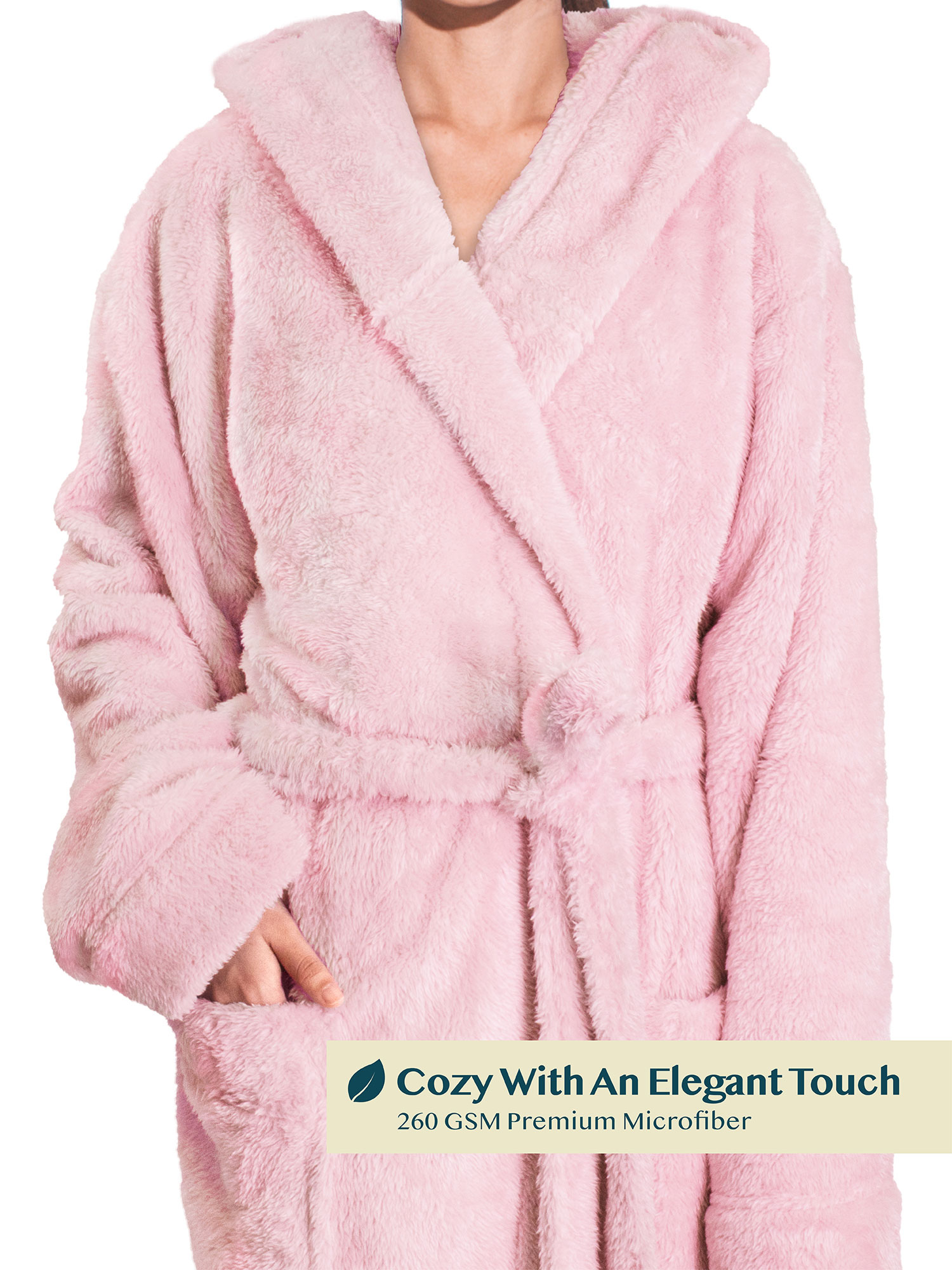 Womens Hooded Bathrobe Ladies Fluffy Sherpa Spa Long Robe Shawl