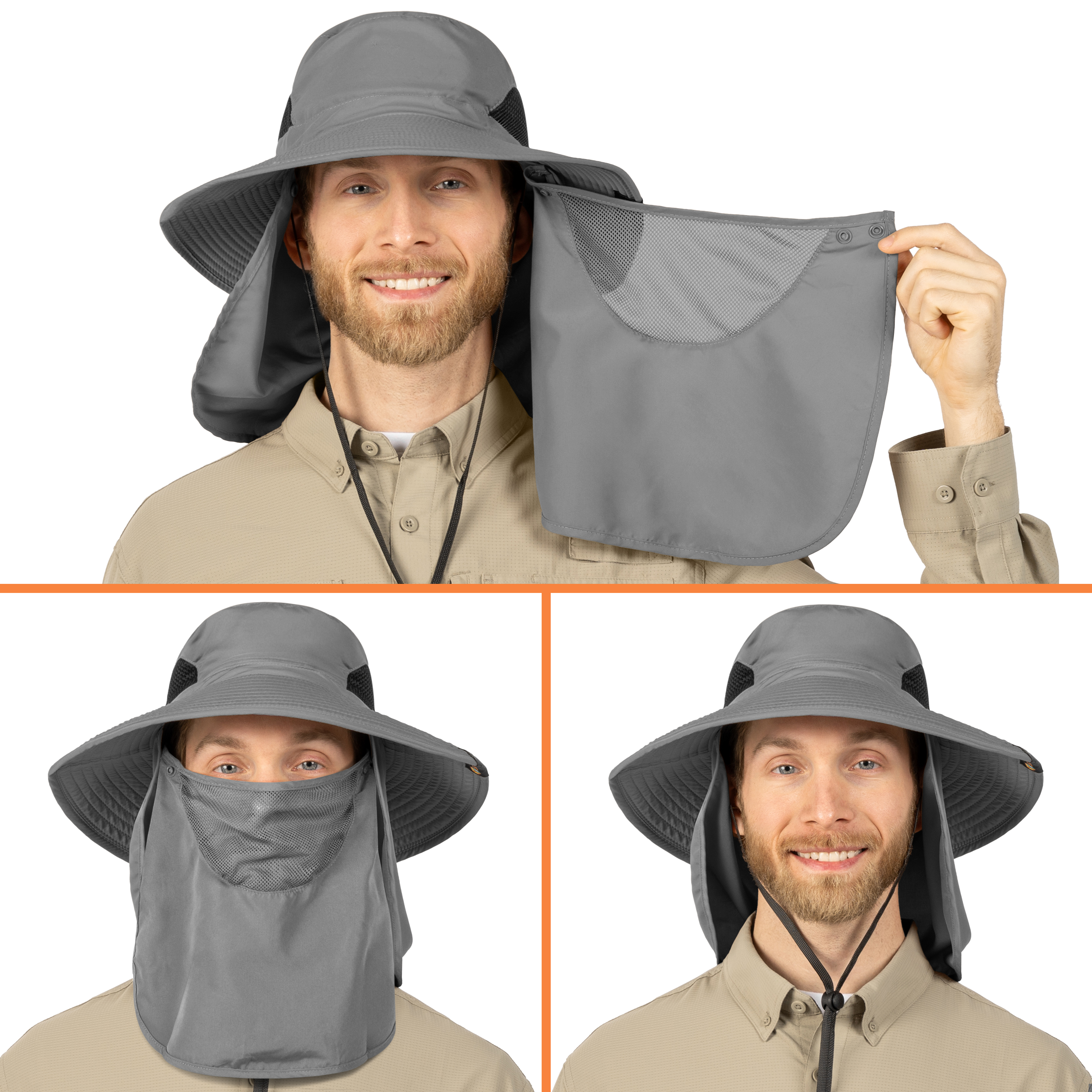 Men Women UV Protection Sun Hats Neck Face Flap Cap Wide Brim Fishing Bucket Hat - Picture 19 of 48