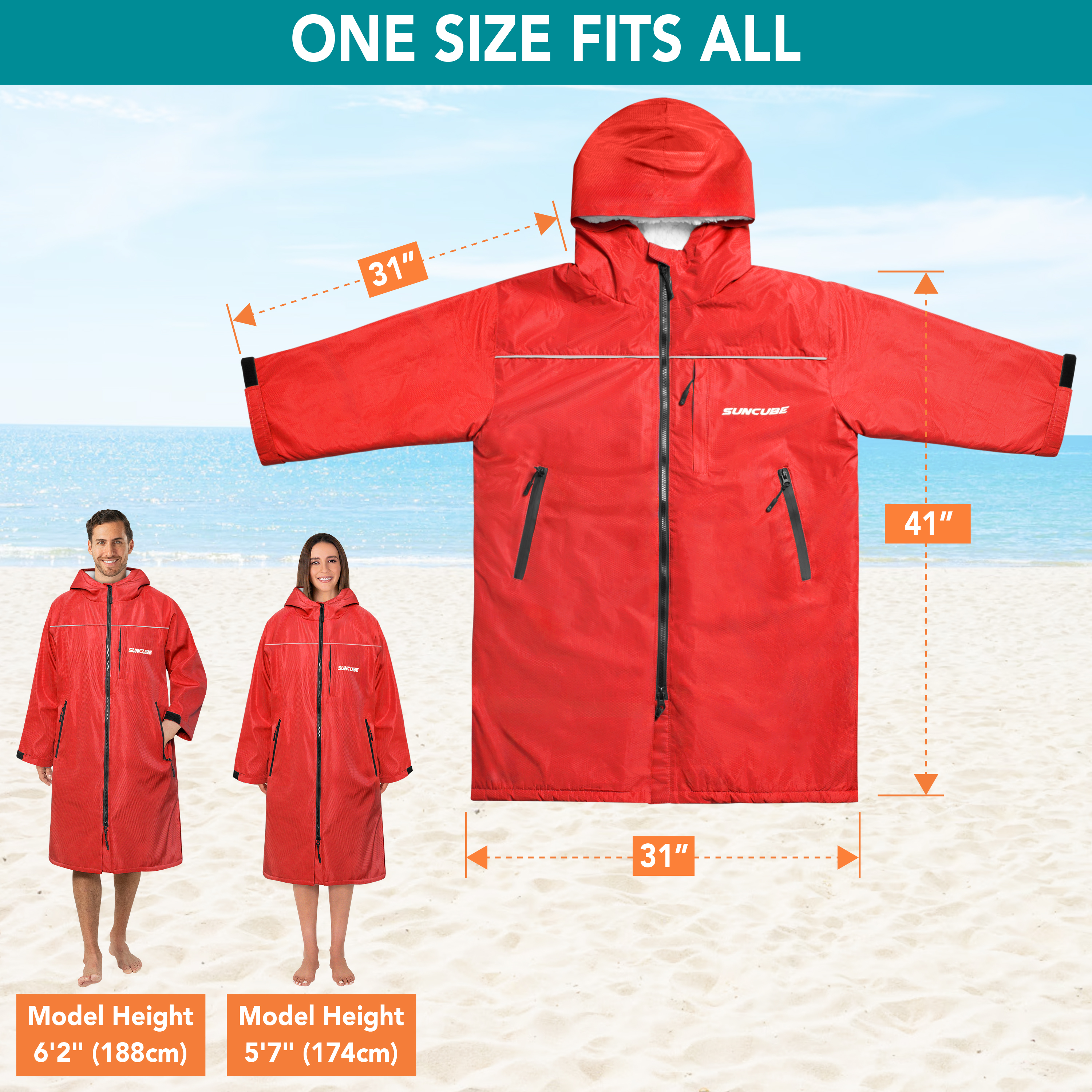 Adult Swim Parka Warm Sherpa Hooded Water Resistant for Swimming Surf Men Women - Picture 25 of 30