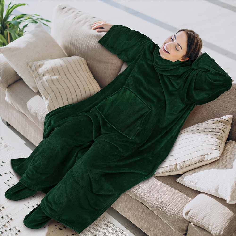 Tragbare Decke mit Fußtasche Ärmel Weich Fleece Wickel Sofa Couch TV Geschenke - Bild 65 von 192
