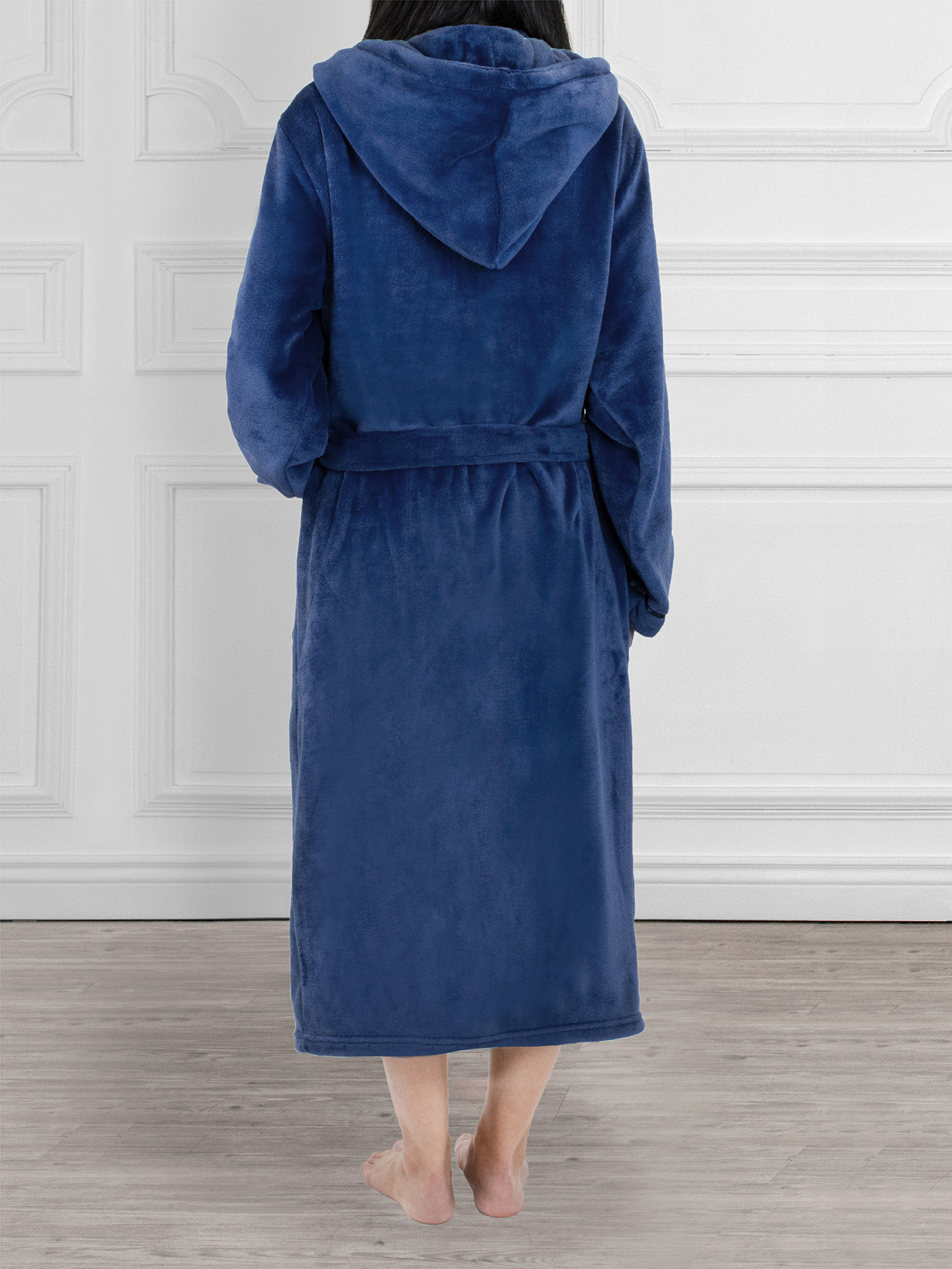 Womens Fleece Hooded Robe Plush Warm Long Luxury Spa Night Bathrobe Sleepwear - Picture 10 of 49