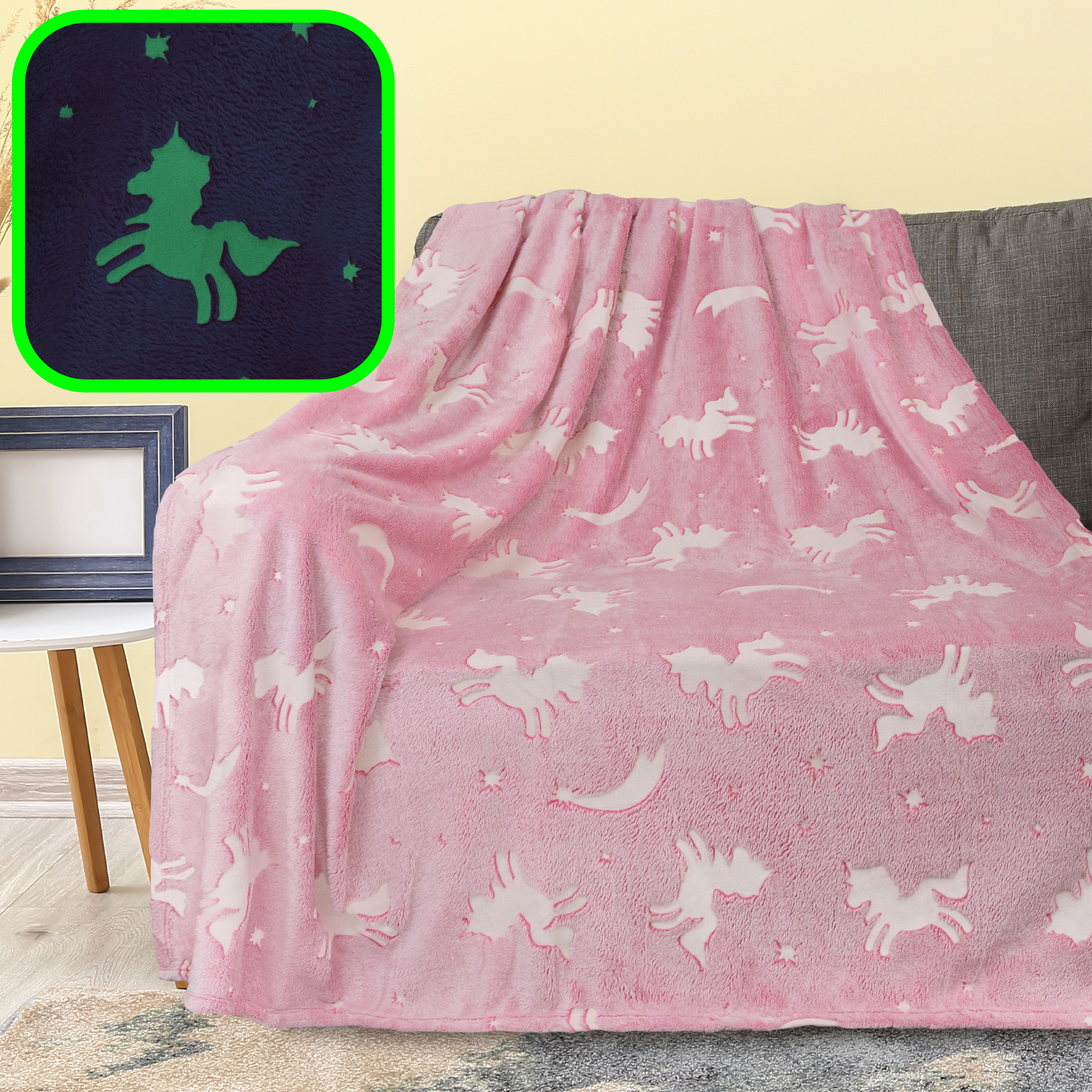 Glow in The Dark Throw Blanket for Kids Boys Girls Unicorn Dinosaur Space Stars - Picture 50 of 57