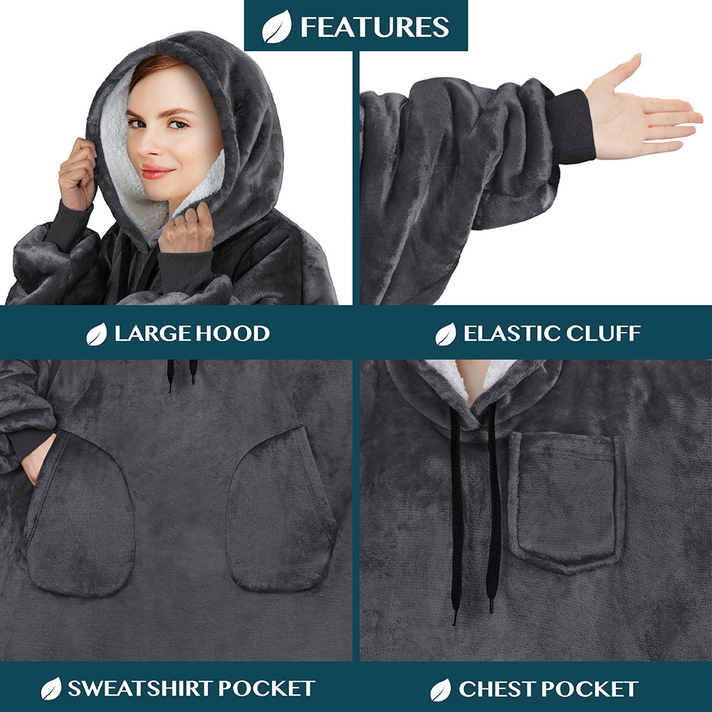 Manta Sudadera Sherpa Forro Felpa Suave Cómoda Vellón Gran Tamaño Sudadera con Capucha Bolsillo - Imagen 50 de 118