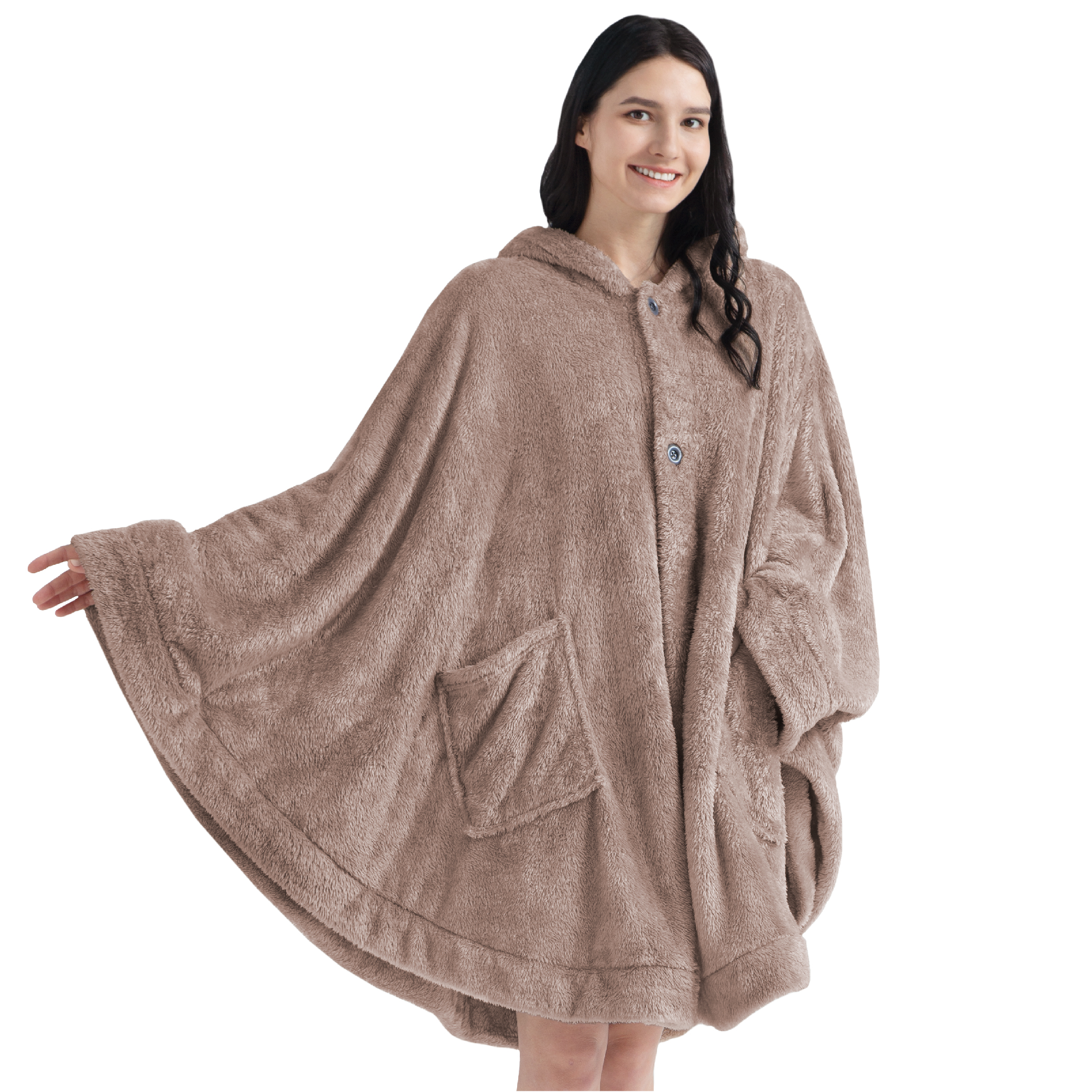 Poncho Manta con Capucha Usable Mantón Envoltura Capucha Bolsillos Suave Esponjoso Regalo - Imagen 72 de 81