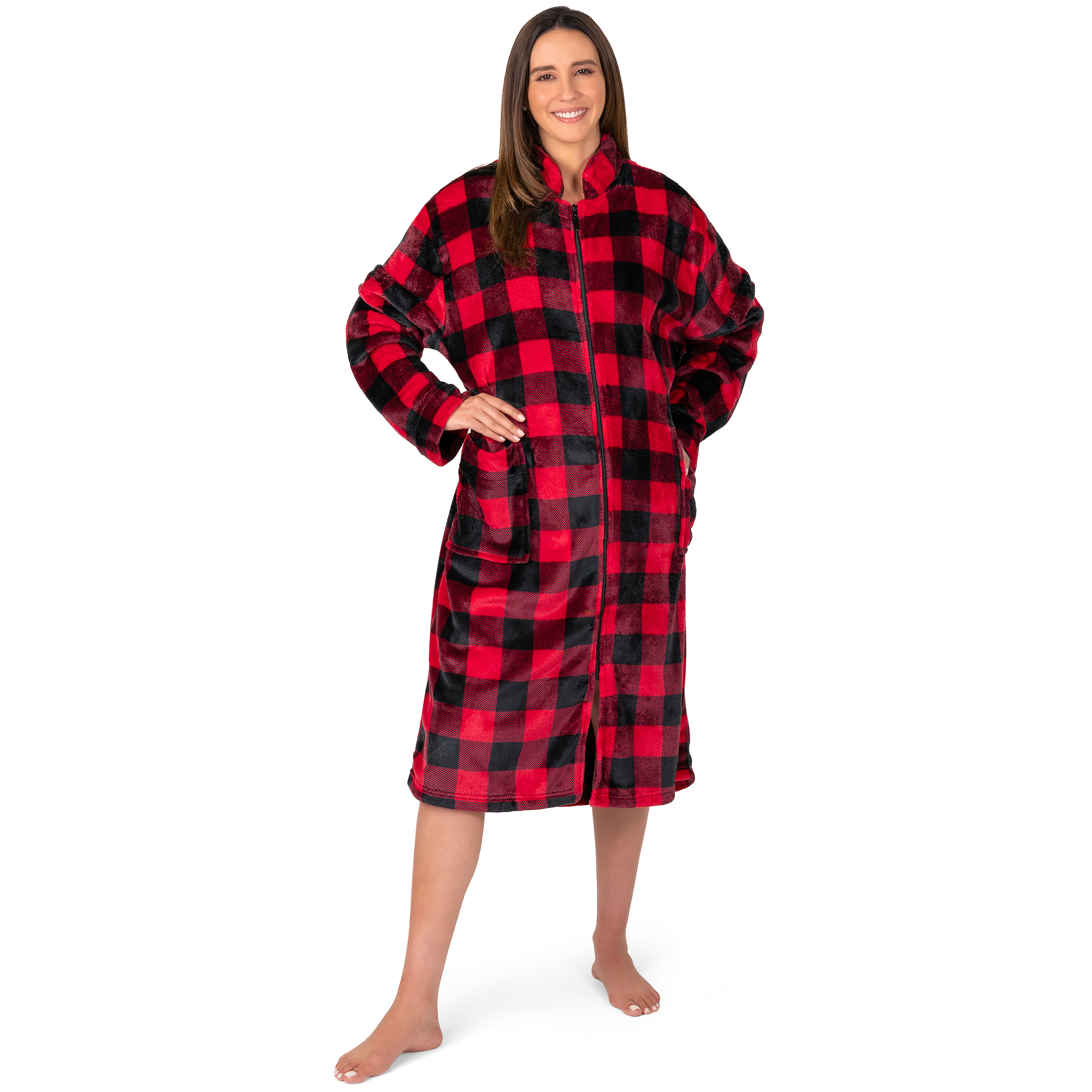 Women Zipper Robe Housecoat Lounger Zip Up Robe Full Length Satin Trim Ladies - Picture 54 of 89