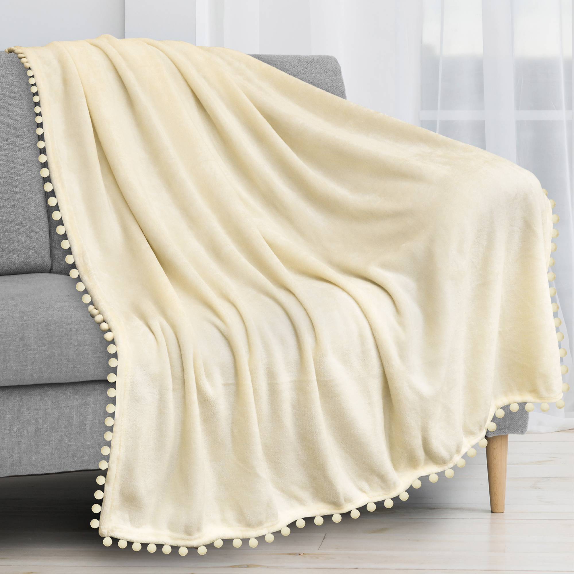 thumbnail 38 - Plaid Buffalo Checker Pom Pom Fringe Throw Blanket Soft Fleece for Sofa Couch