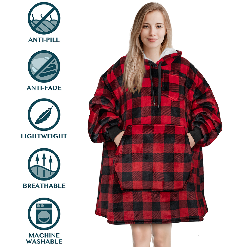 Blanket Sweatshirt Sherpa Lining Comfy Fleece Oversized Hoodie for Kids Teens - Picture 13 of 71