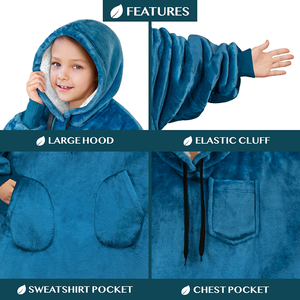 Blanket Sweatshirt Sherpa Lining Comfy Fleece Oversized Hoodie for Kids Teens - Picture 59 of 71