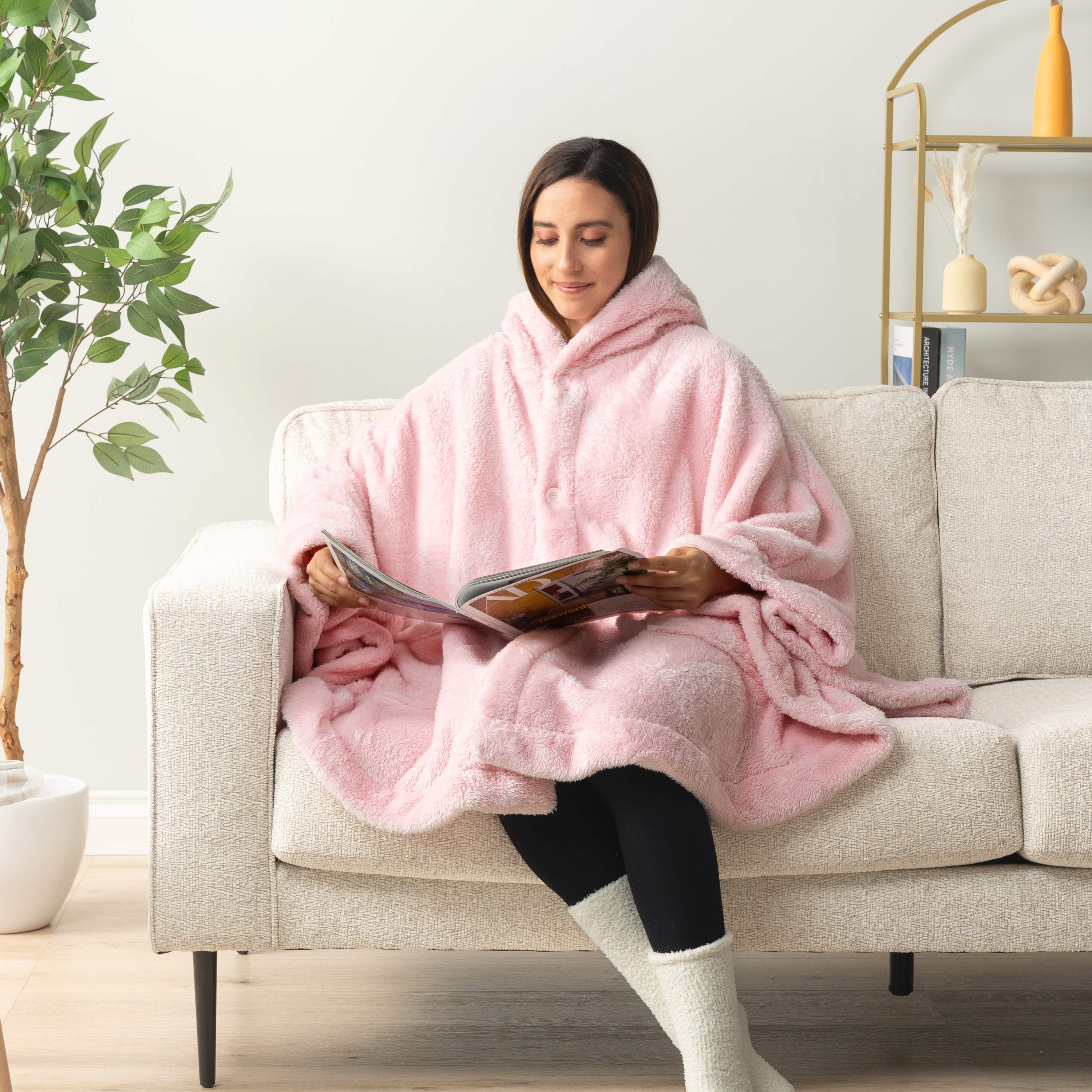 Poncho Manta con Capucha Usable Mantón Envoltura Capucha Bolsillos Suave Esponjoso Regalo - Imagen 58 de 81