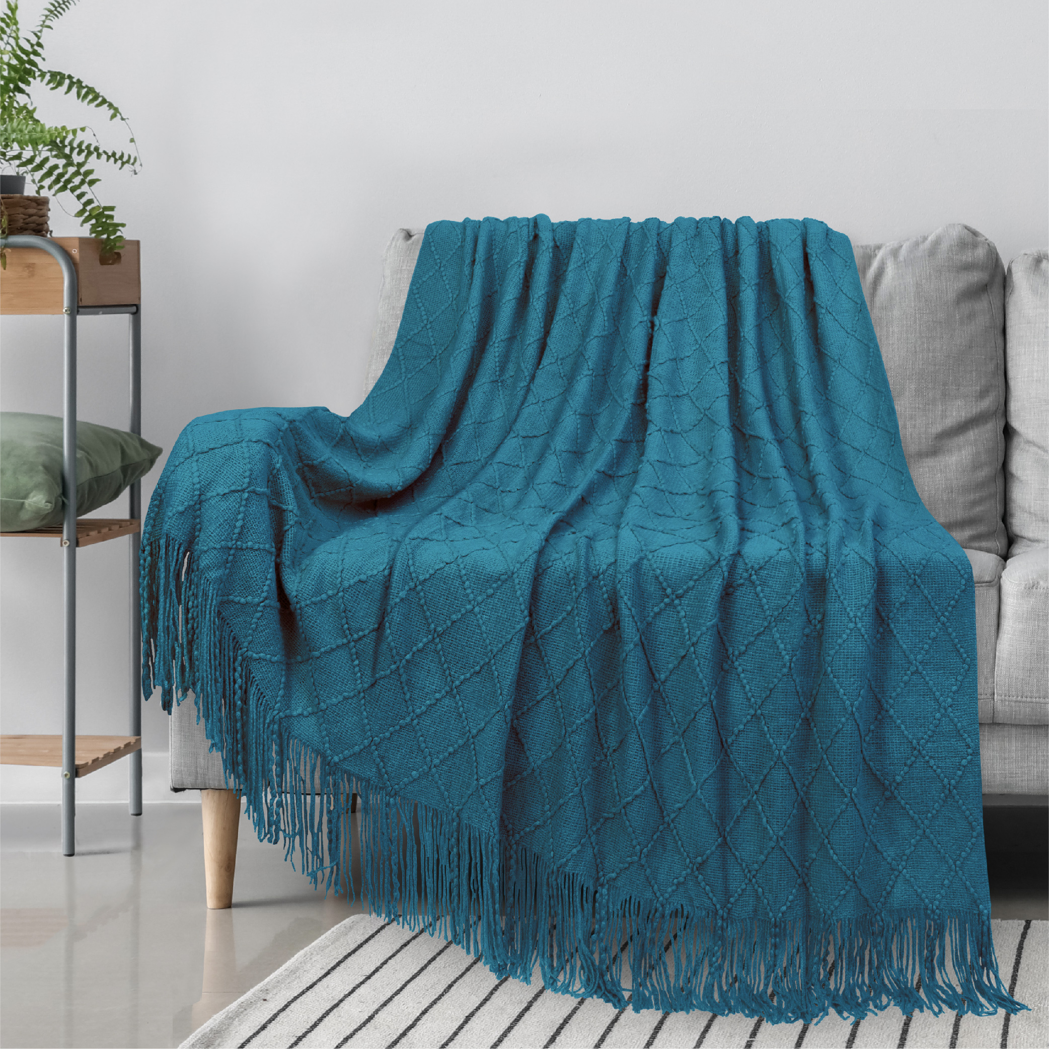 Decorative Fringe Throw Blanket for Couch Bed Sofa Soft Texture Knitted Blanket - Picture 39 of 64