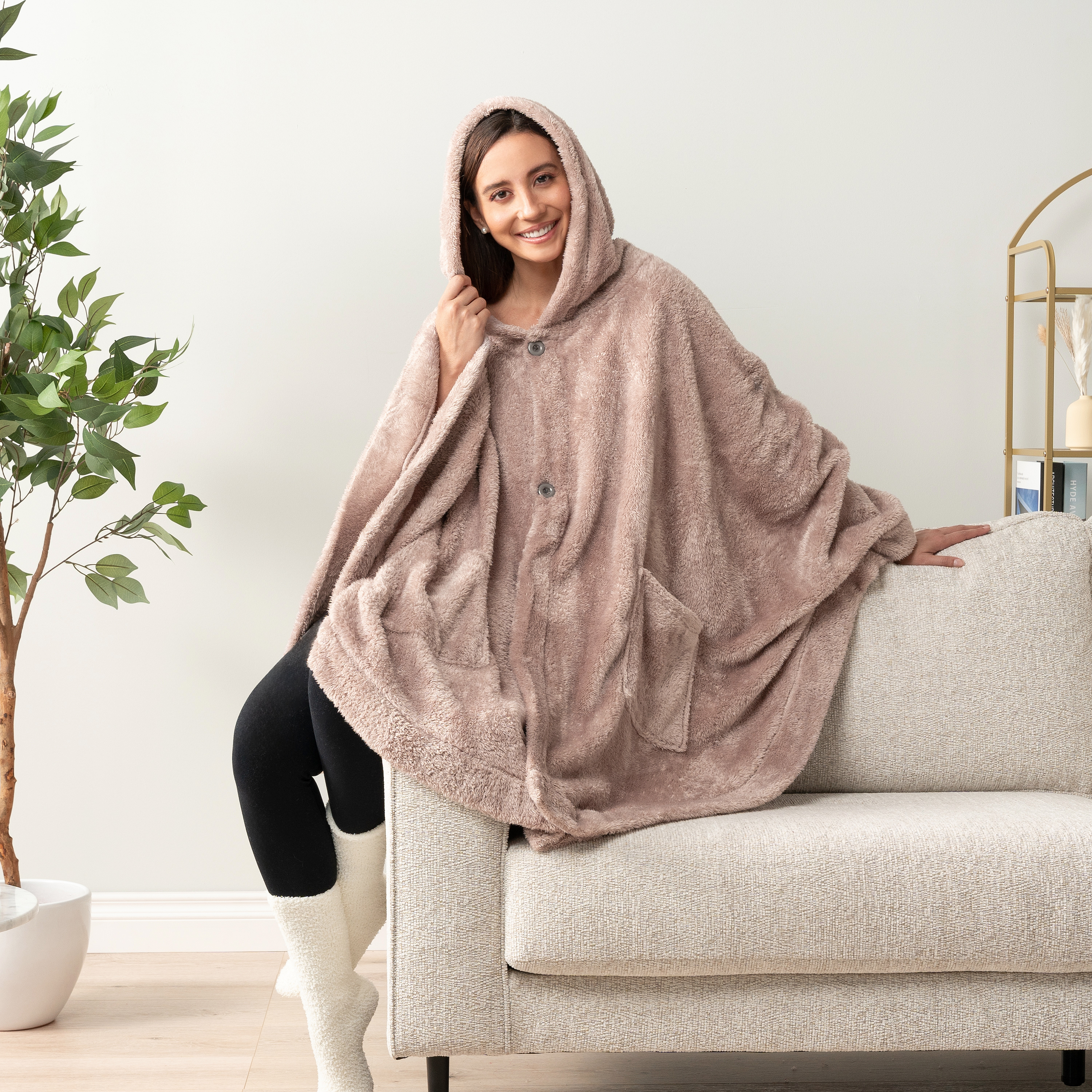 Poncho Manta con Capucha Usable Mantón Envoltura Capucha Bolsillos Suave Esponjoso Regalo - Imagen 67 de 81