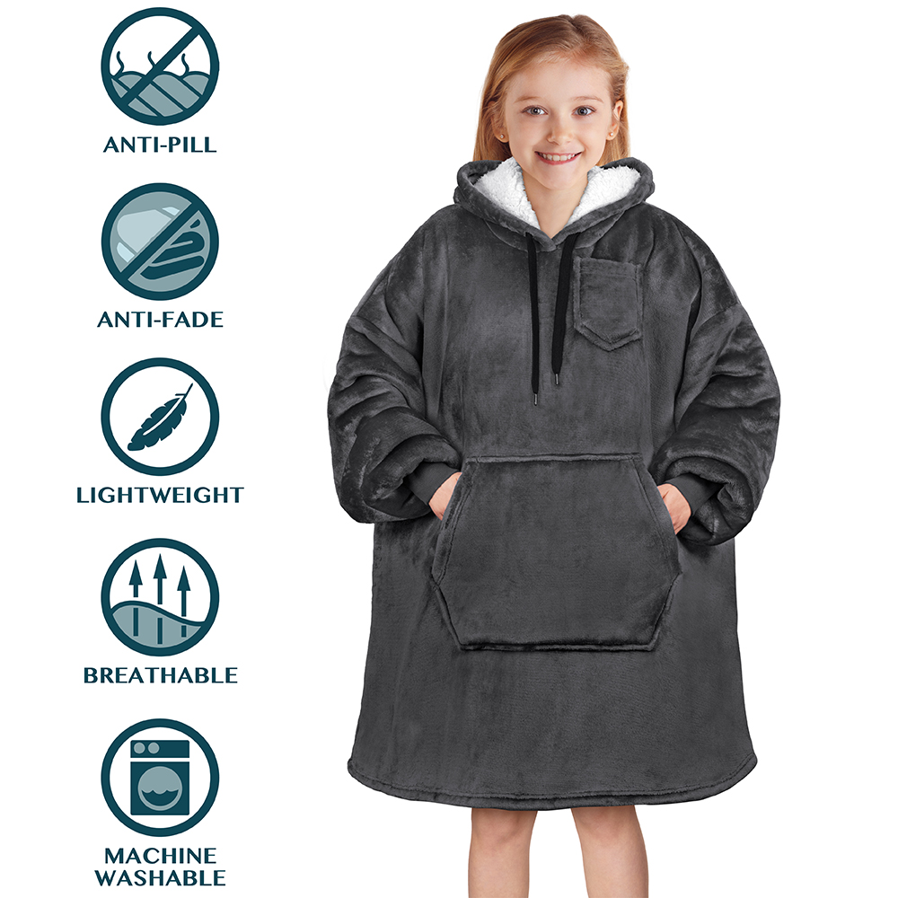 Blanket Sweatshirt Sherpa Lining Comfy Fleece Oversized Hoodie for Kids Teens JR - Picture 27 of 71