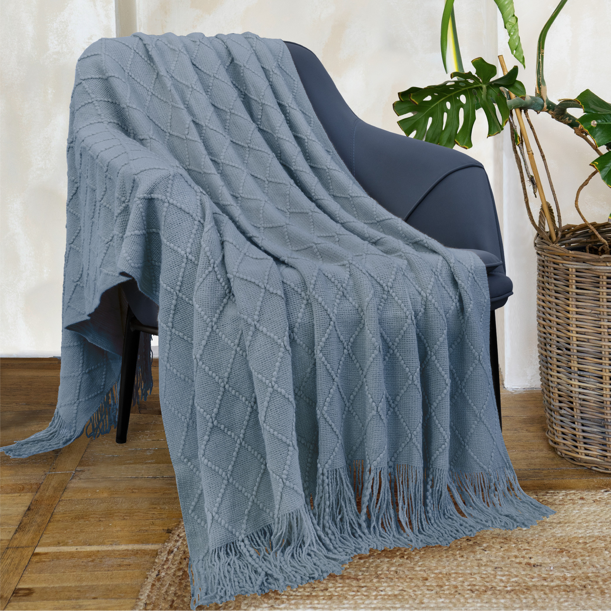 Decorative Fringe Throw Blanket for Couch Bed Sofa Soft Texture Knitted Blanket - Picture 52 of 64