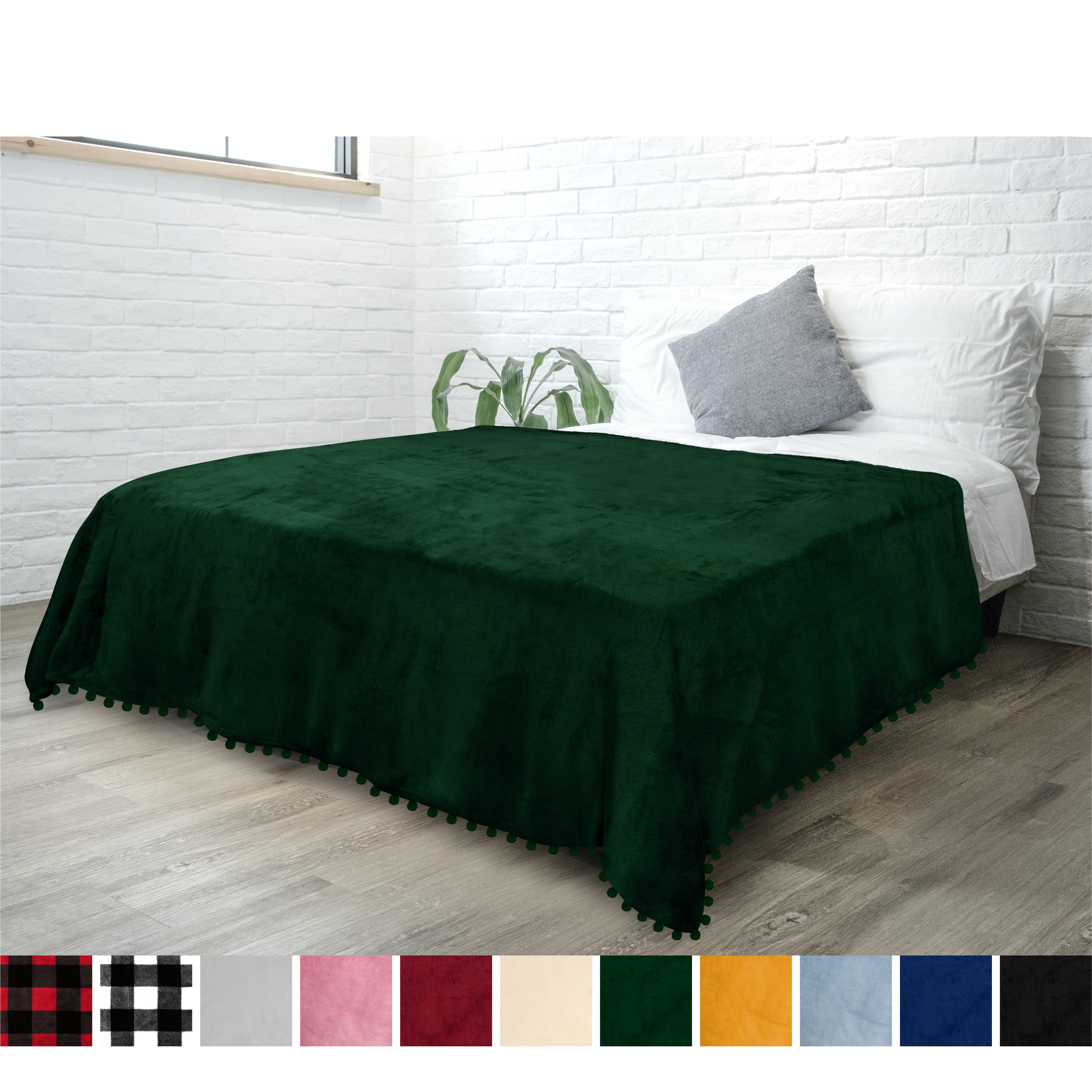 thumbnail 60 - Fleece Throw Blanket with Pom Pom Fringe Super Soft Lightweight Bed Couch Home