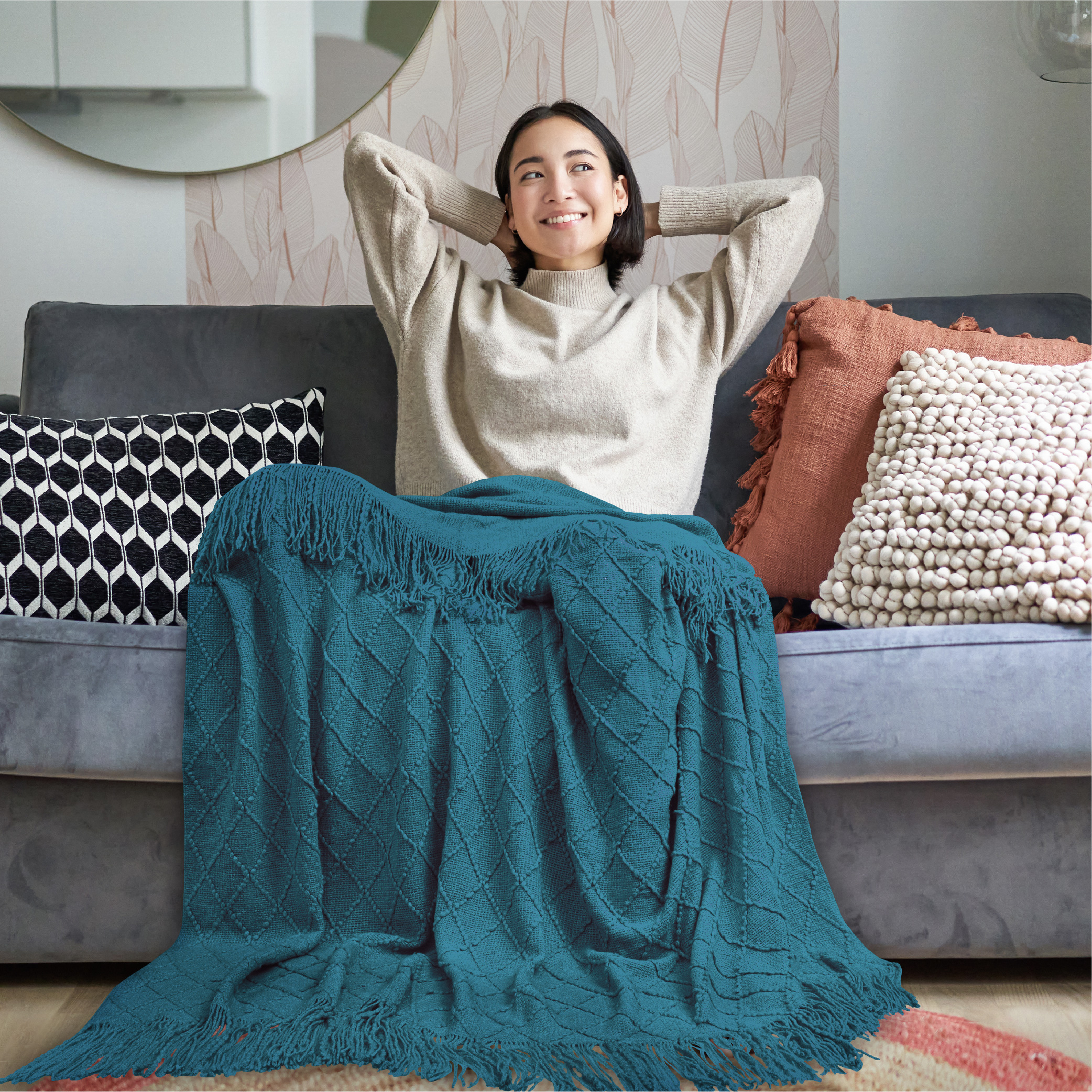 Decorative Fringe Throw Blanket for Couch Bed Sofa Soft Texture Knitted Blanket - Picture 42 of 64