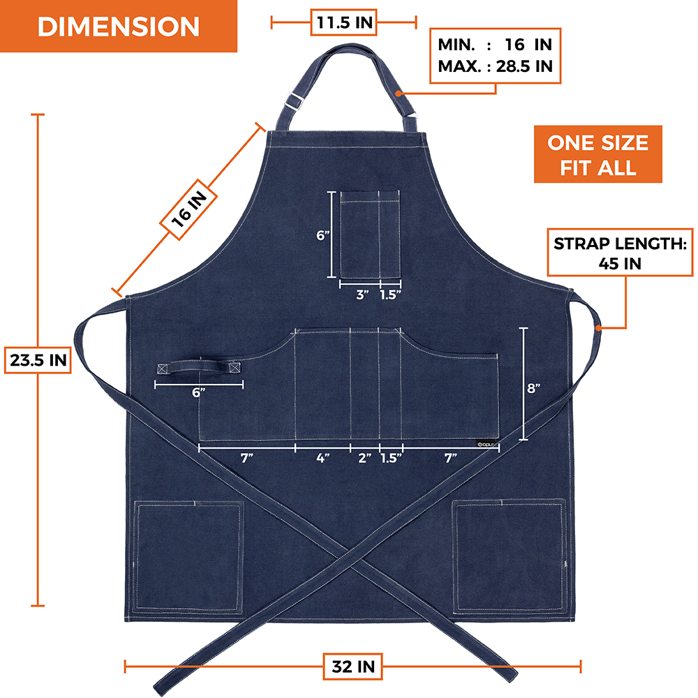 Chef Apron Men Women Cooking Baker Waiter Bib Canvas With Pockets Adjustable Tie - Picture 20 of 33