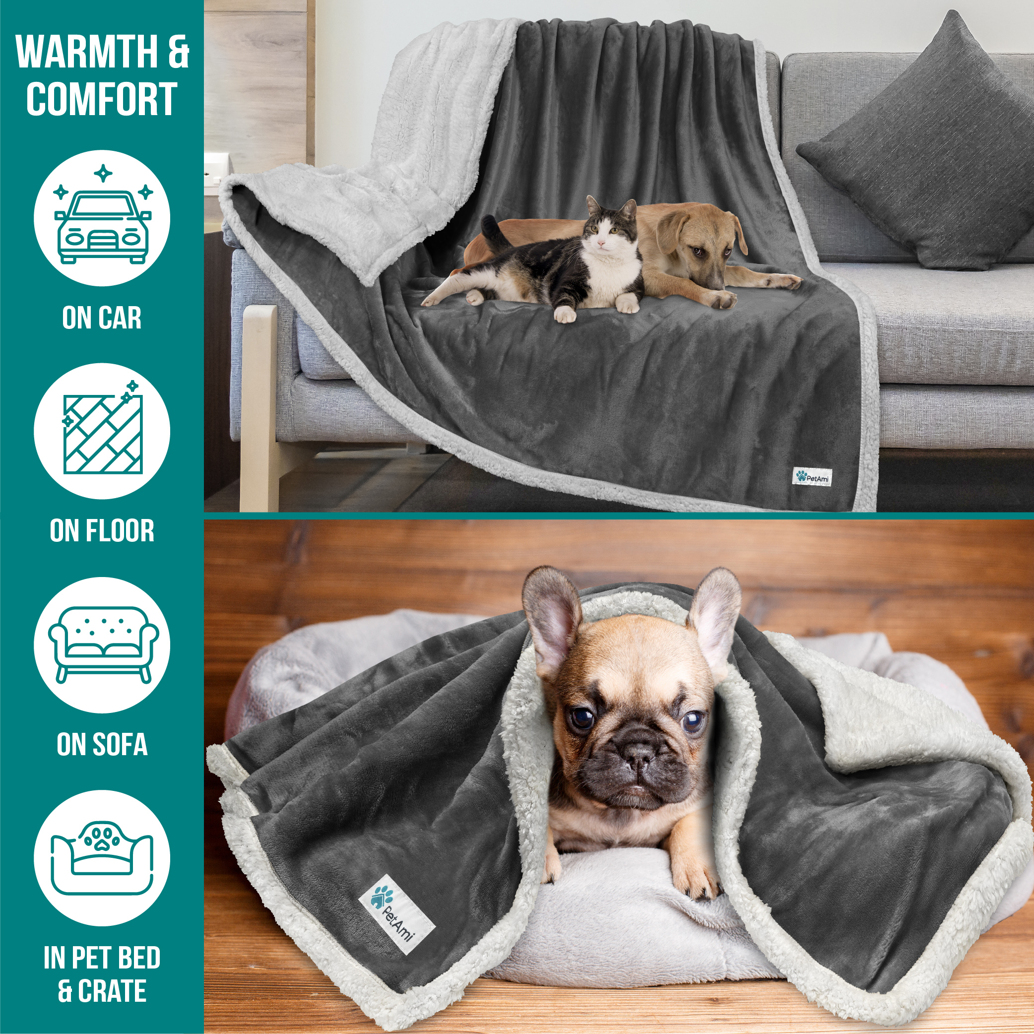 Haustierdecke für kleine mittelgroße Hunde Welpen Katze Kätzchen wendbar weiches Fleece Sherpa - Bild 30 von 70