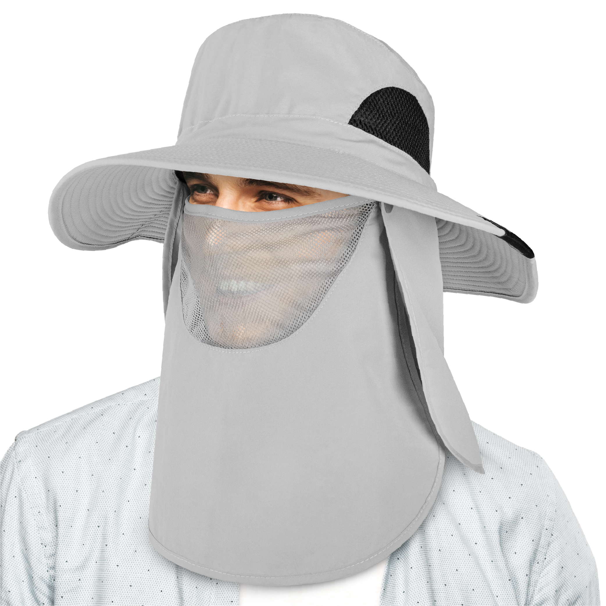 Men Women UV Protection Sun Hats Neck Face Flap Cap Wide Brim Fishing Bucket Hat - Picture 41 of 48