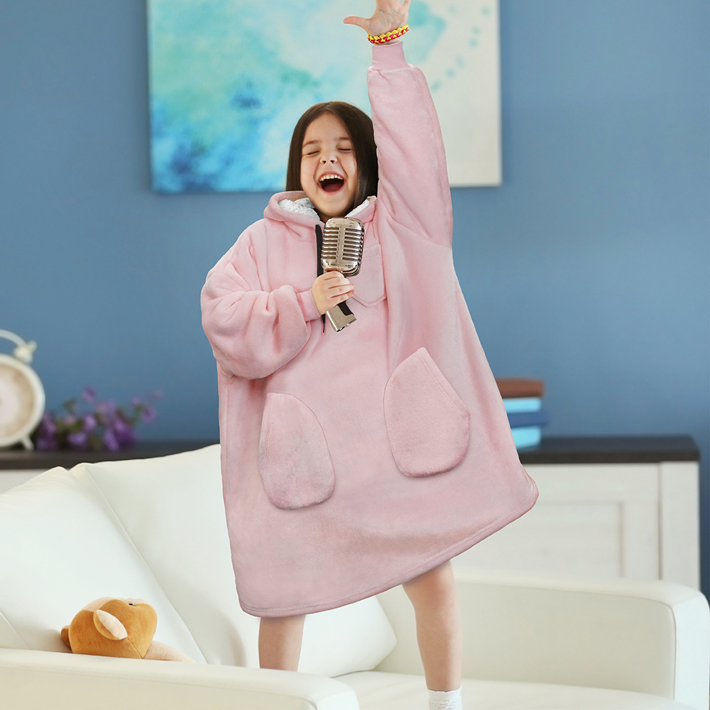 Blanket Sweatshirt Sherpa Lining Comfy Fleece Oversized Hoodie for Kids Teens - Picture 43 of 71