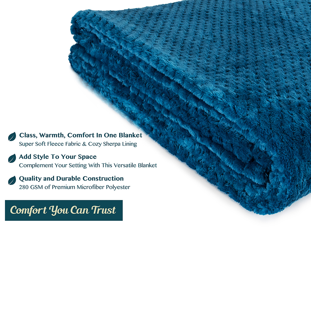 Pavilia Waffle Textured Fleece Throw Blanket For Couch Sofa Teal Blue Soft For Sale Online