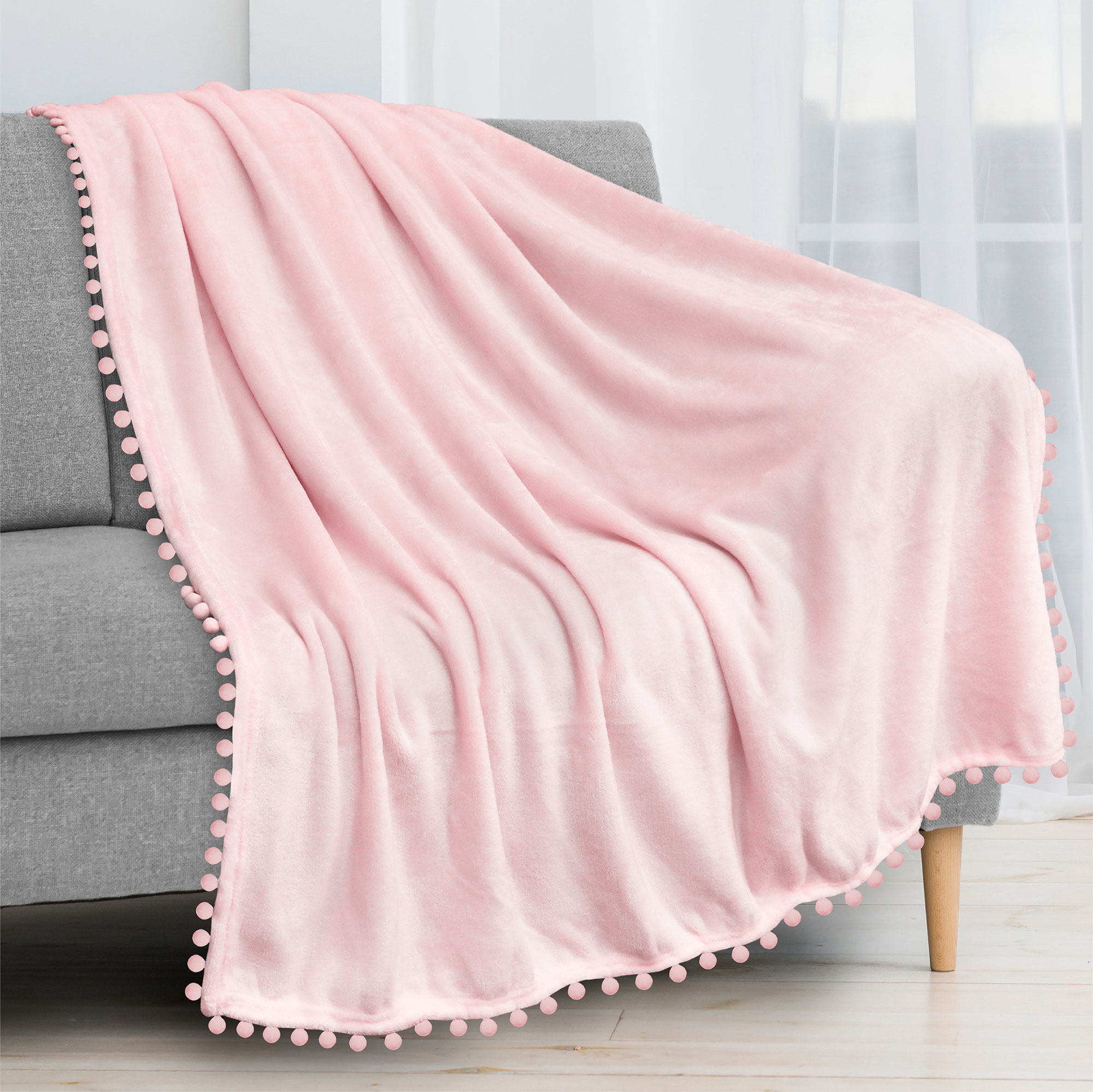 thumbnail 70 - Fleece Throw Blanket with Pom Pom Fringe Super Soft Lightweight Bed Couch Home