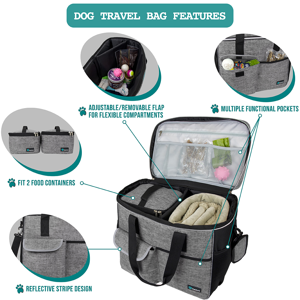 Pet Supply Travel Bag Set Weekend Tote Dog Gear Food Carrier Accessory Organizer - Picture 16 of 59