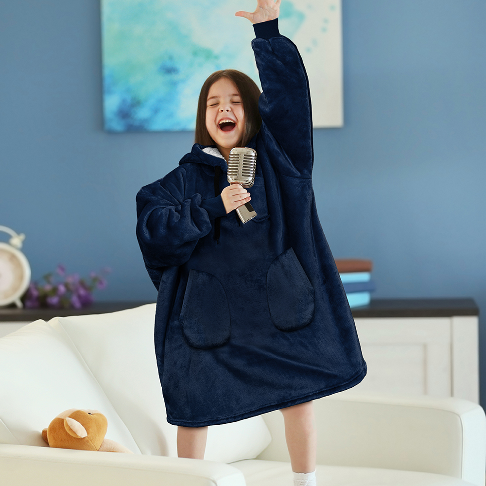 Blanket Sweatshirt Sherpa Lining Comfy Fleece Oversized Hoodie for Kids Teens - Picture 36 of 71