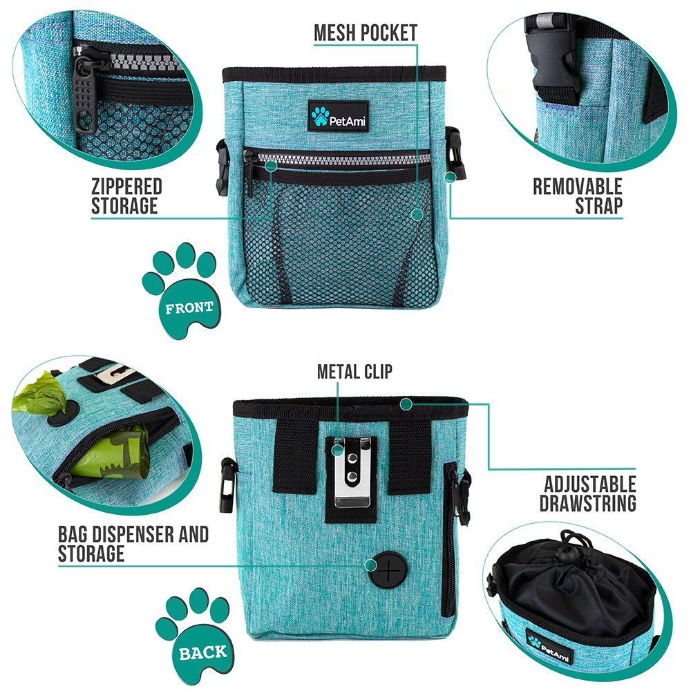 Authda Dog Treat Training Pouch Pet Training Waist Bag with Adjustable Strap with Carries Treats Kibble Toys Built-in Poop Bag Dispenser 3 Ways to Wear 