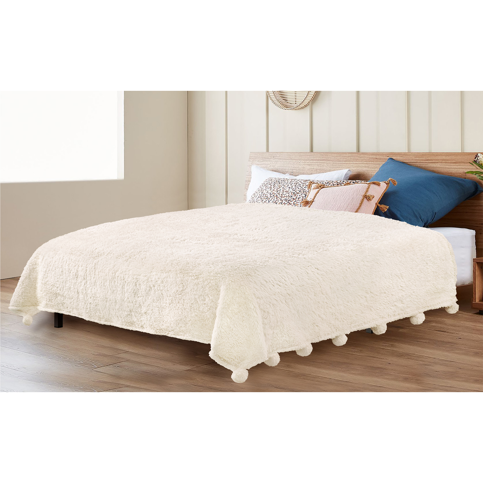 Soft Fuzzy Cozy Pom Pom Throw Blanket with Fluffy Sherpa Fleece for Sofa Couch - Picture 22 of 100