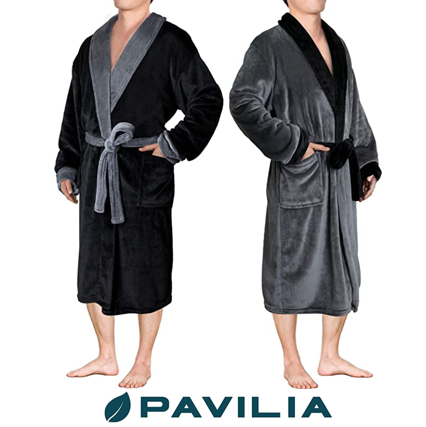 Men's Shawl Collar Fleece Bathrobe Spa Robe