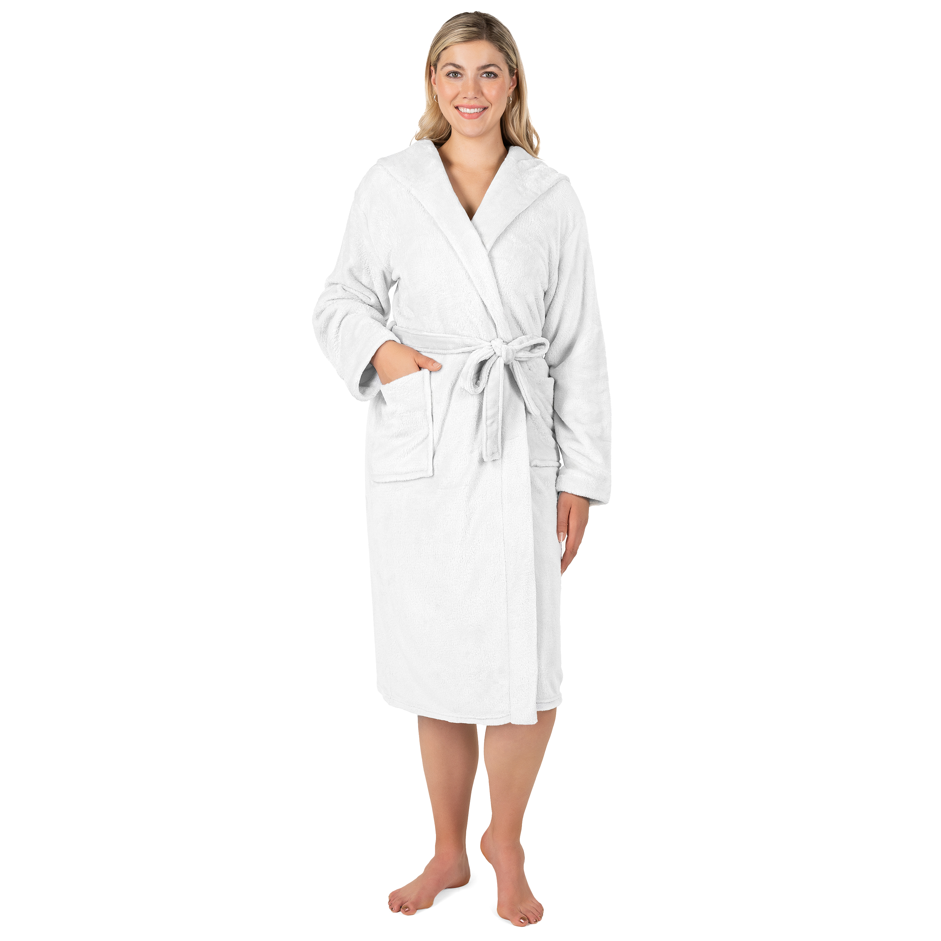 Womens Robe with Hood Fleece Plush Soft Long Hooded Robe Bathrobe for Spa Bath